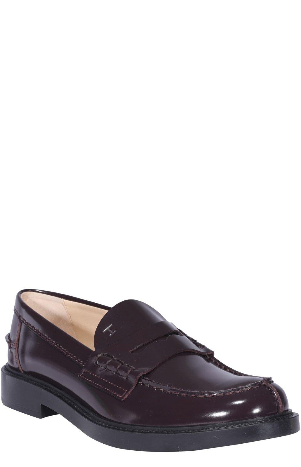 Shop Tod's Logo Penny Loafers In Bordeaux