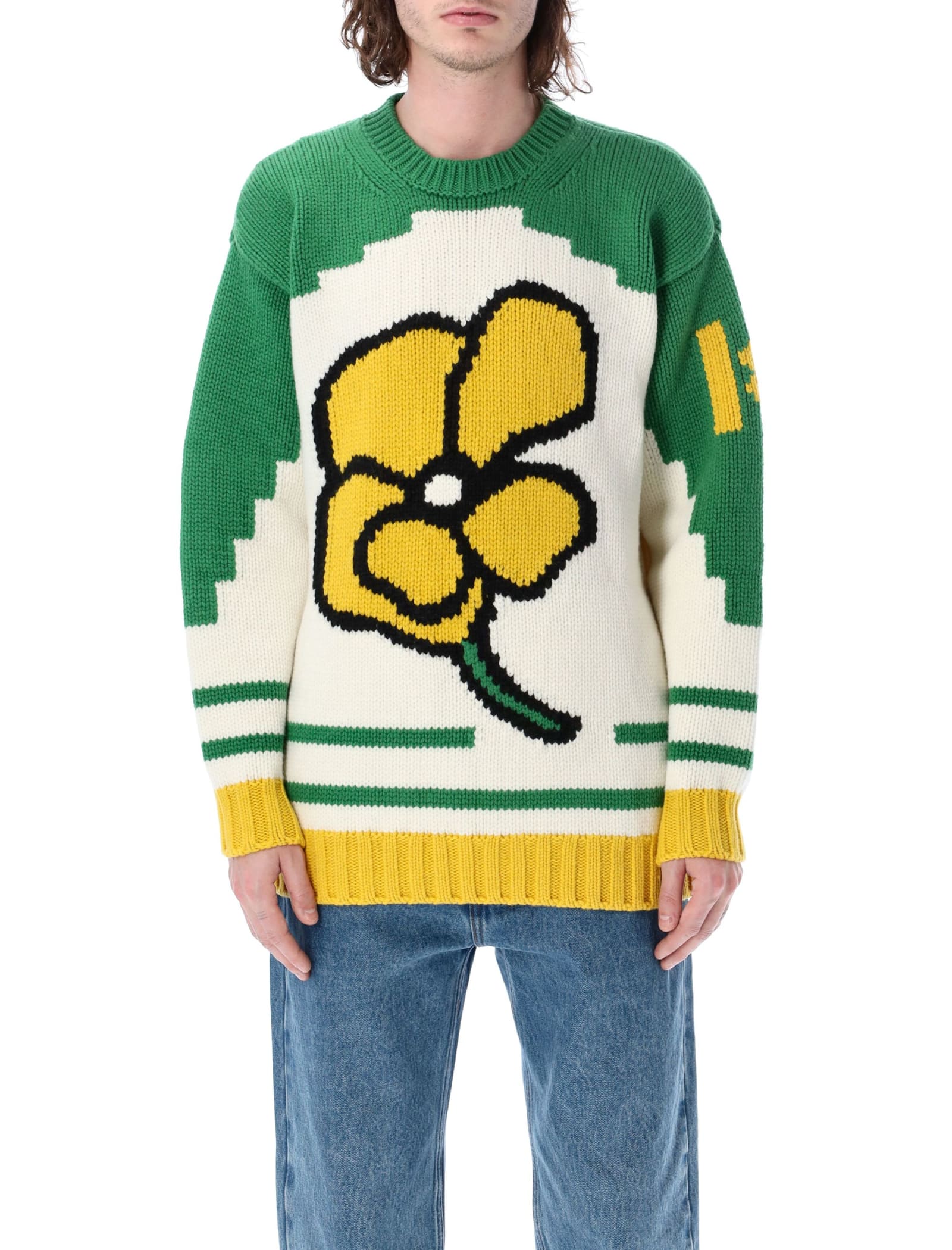 Kenzo Floral Intarsia Sweater In Grass Green