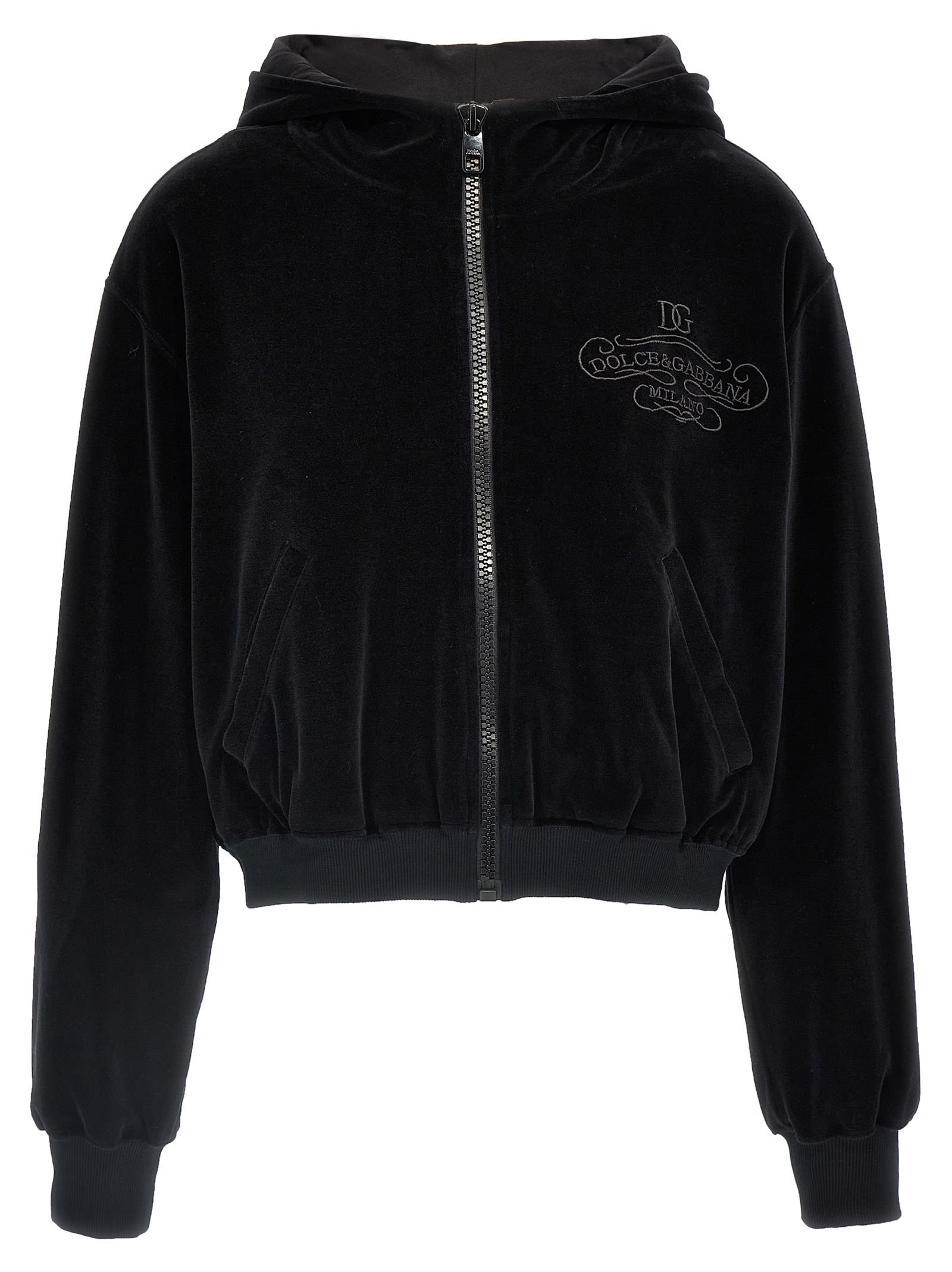 Shop Dolce & Gabbana Logo Embroidery Chenille Hoodie In Black