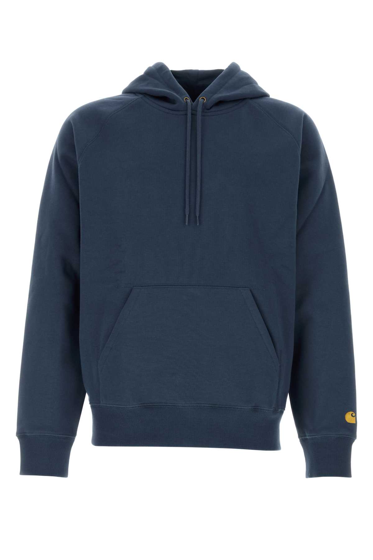 Carhartt Blue Cotton Blend Hooded Chase Sweat In Duskybluegold