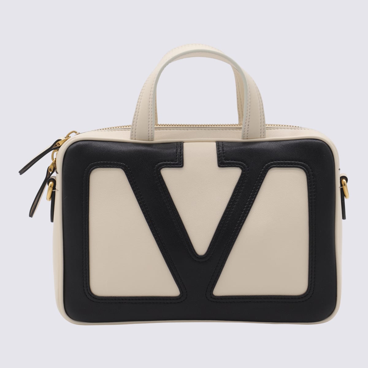 Valentino Garavani White And Black Leather Viva Superstar Top Handle Bag