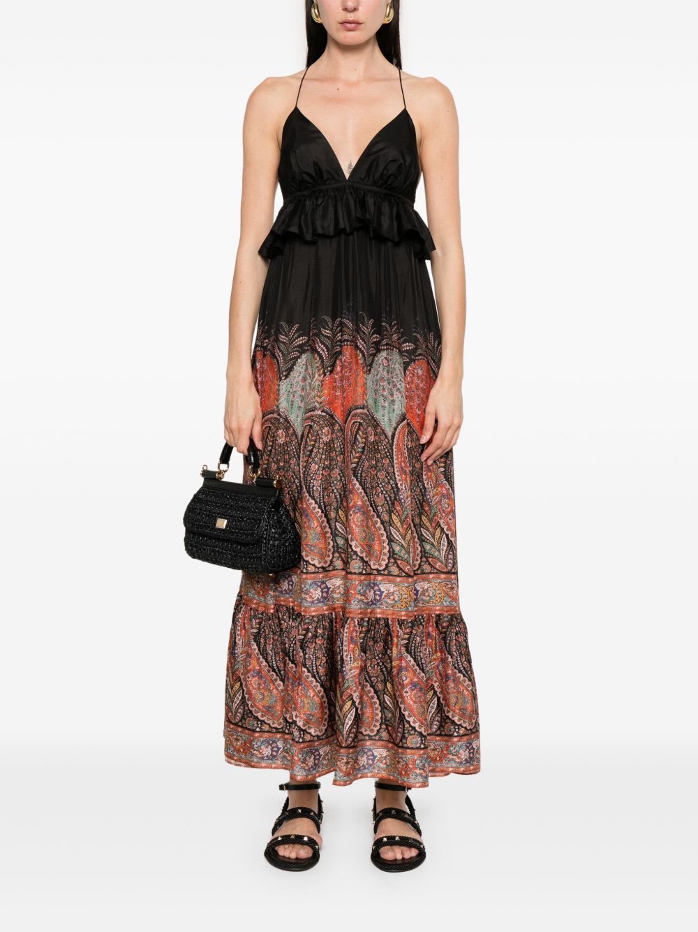 Zimmermann Rhiannon Ruffled Paisley-print Silk Midi Dress In Black Paisley