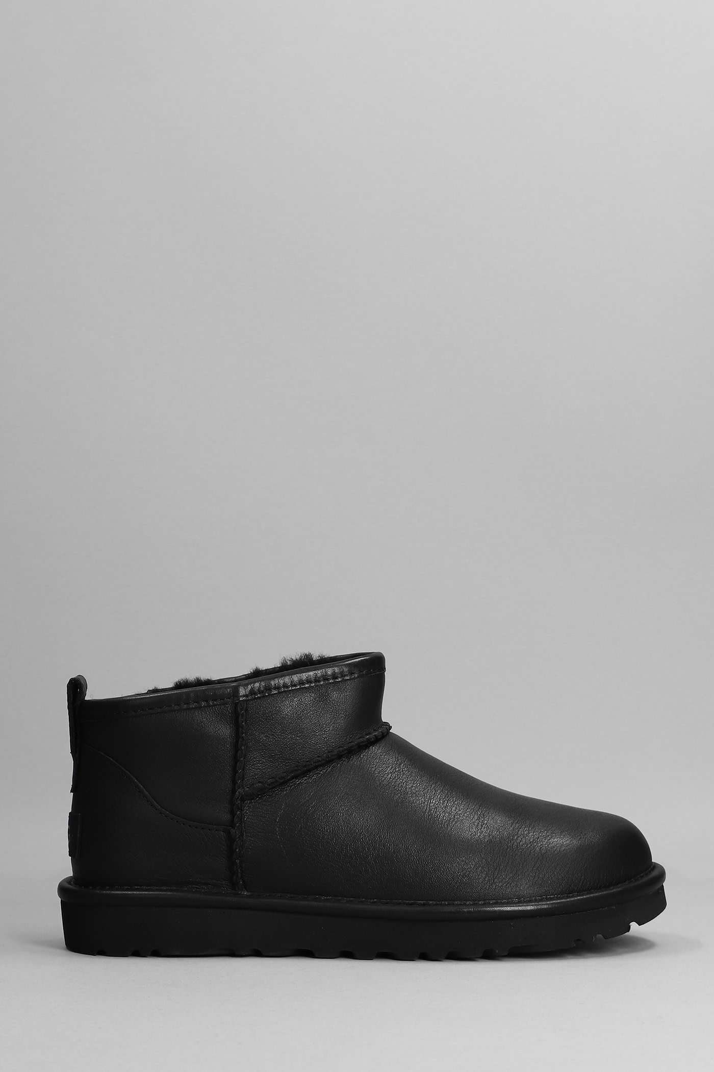 UGG Classic Ultra Mini Low Heels Ankle Boots In Black Leather