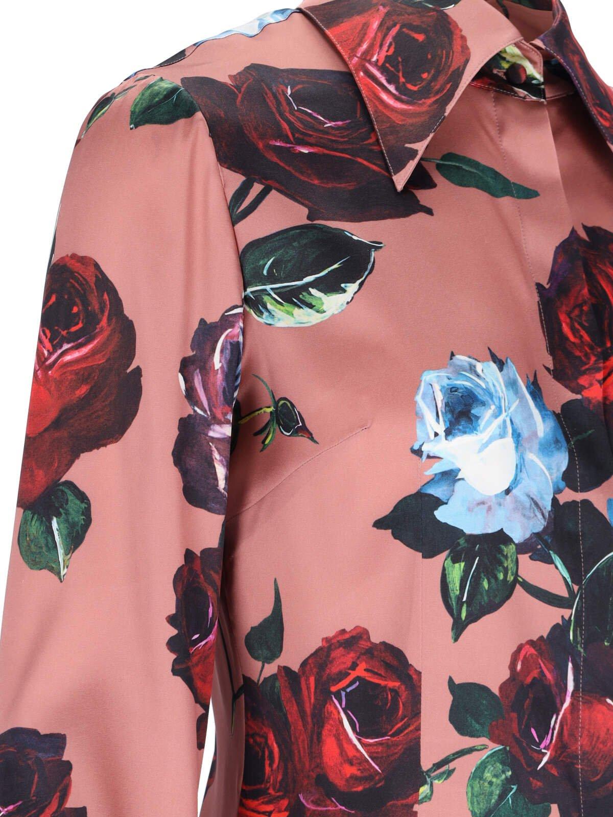 Shop Dolce & Gabbana Vintage Rose Printed Satin Shirt In Multicolour