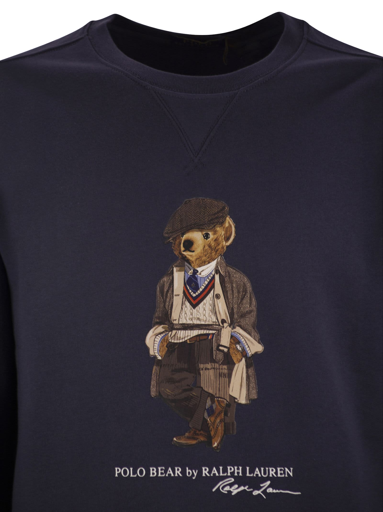 Polo Ralph Lauren Navy Blue Cotton Blend Sweatshirt With Iconic Bear Logo In Blue
