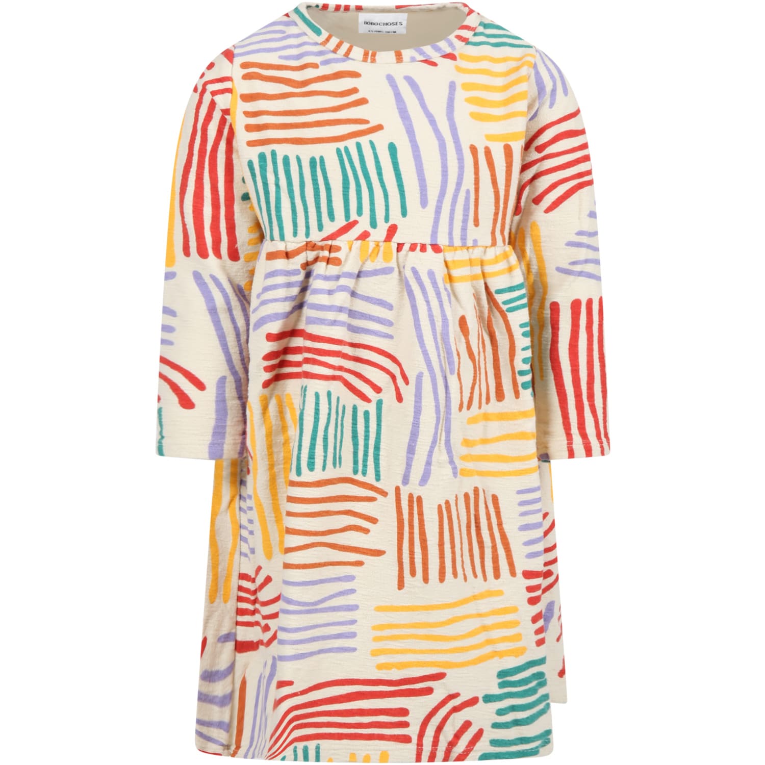 Bobo Choses Ivory Dress For Girl With Colorful Lines