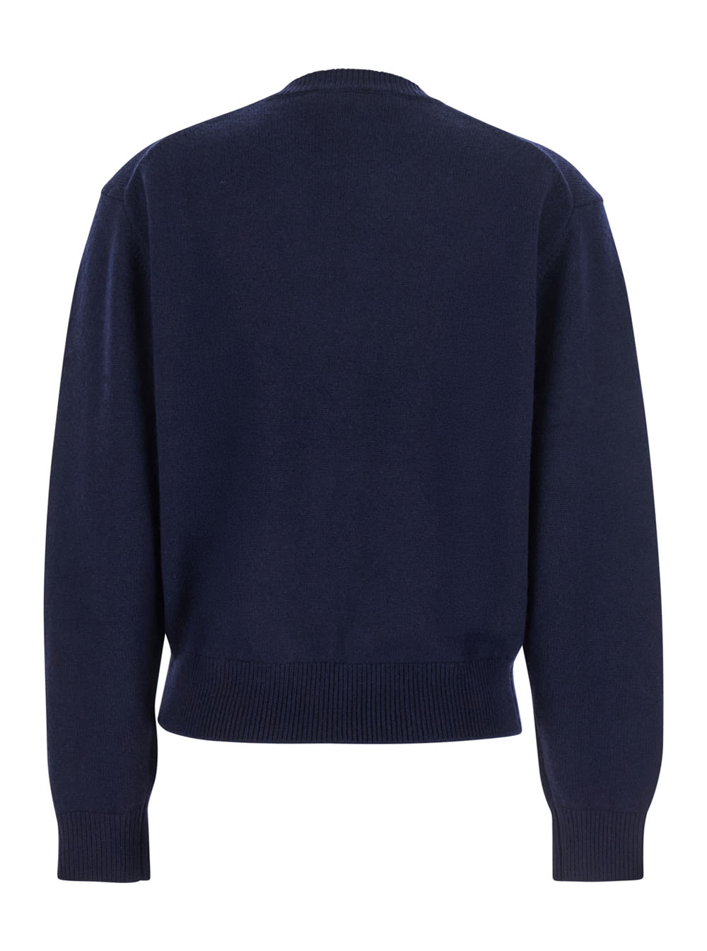 Dunst Blue Crew Neck Sweater With Ribbed Details In Cashmere Man In Animal Print