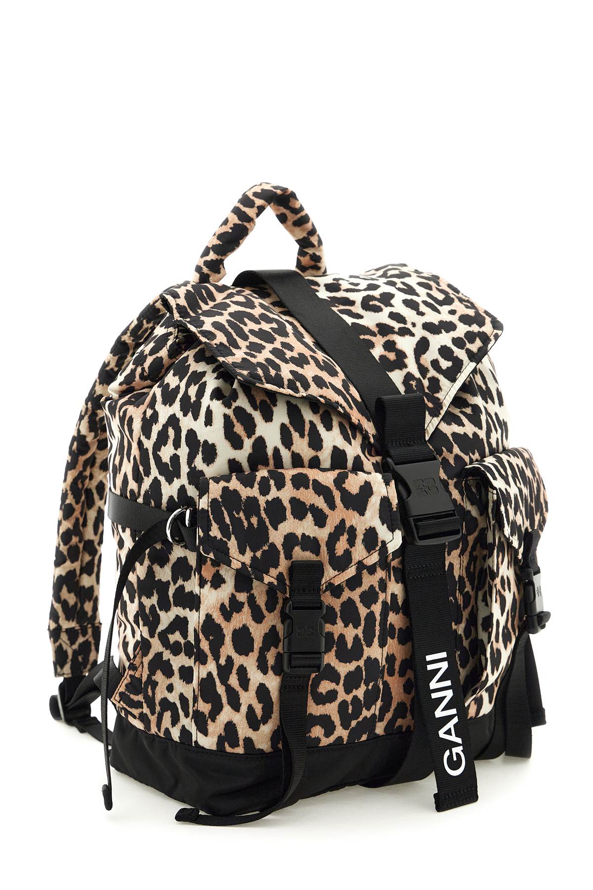 Ganni Leopard Printed Drawstring Backpack In Multi