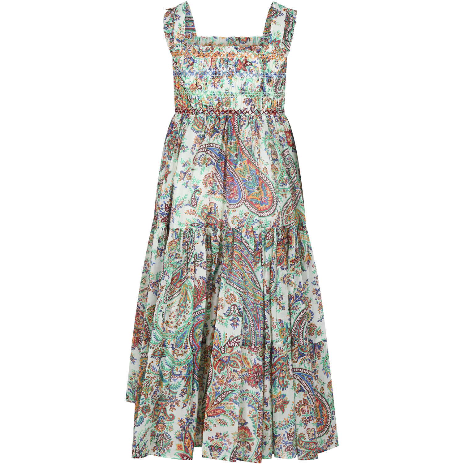 Shop Etro Ivory Dress For Girl With Paisley Pattern In Mc