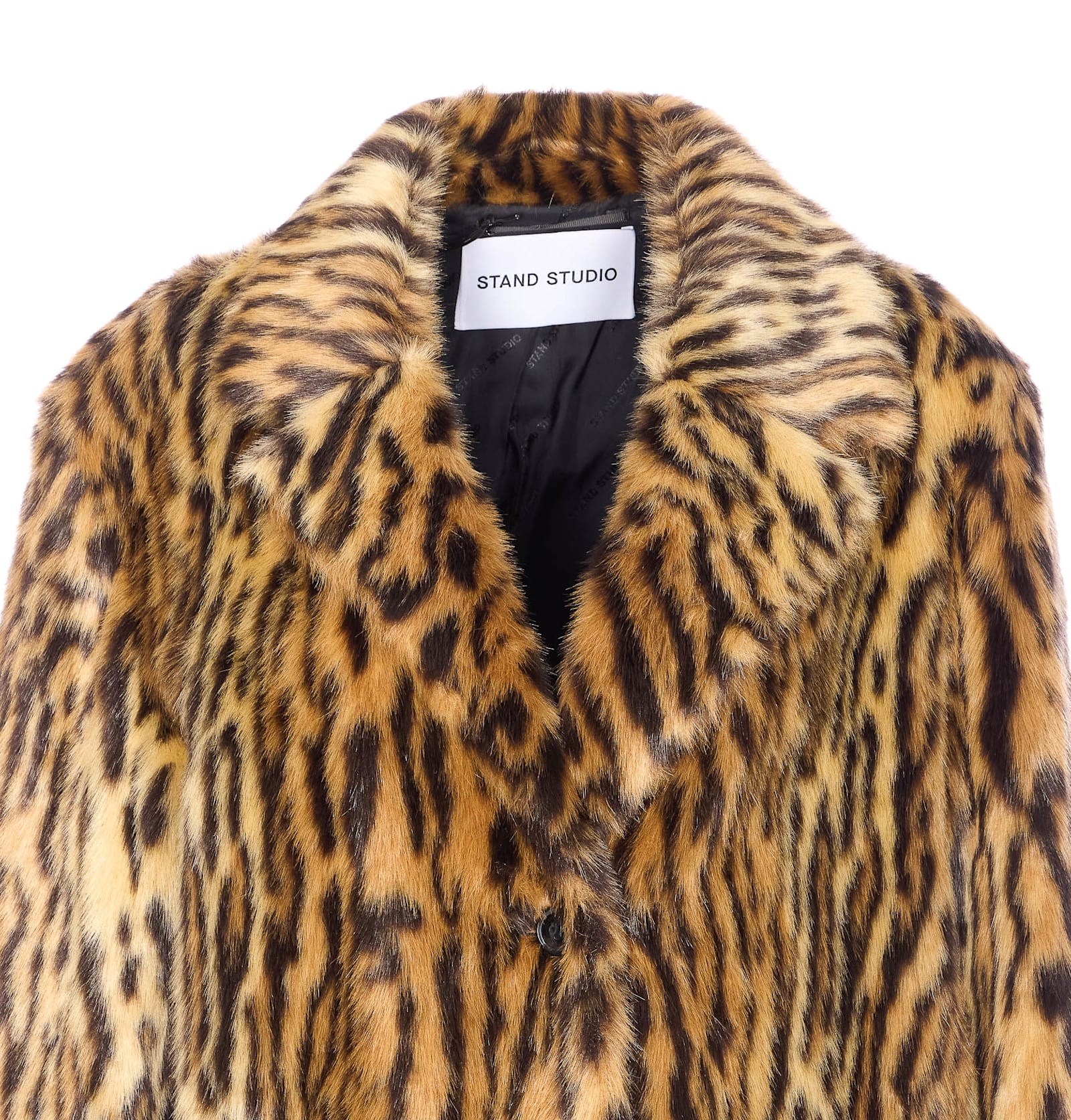Stand Studio Marceline Leopard Print Faux Fur Coat In Brown