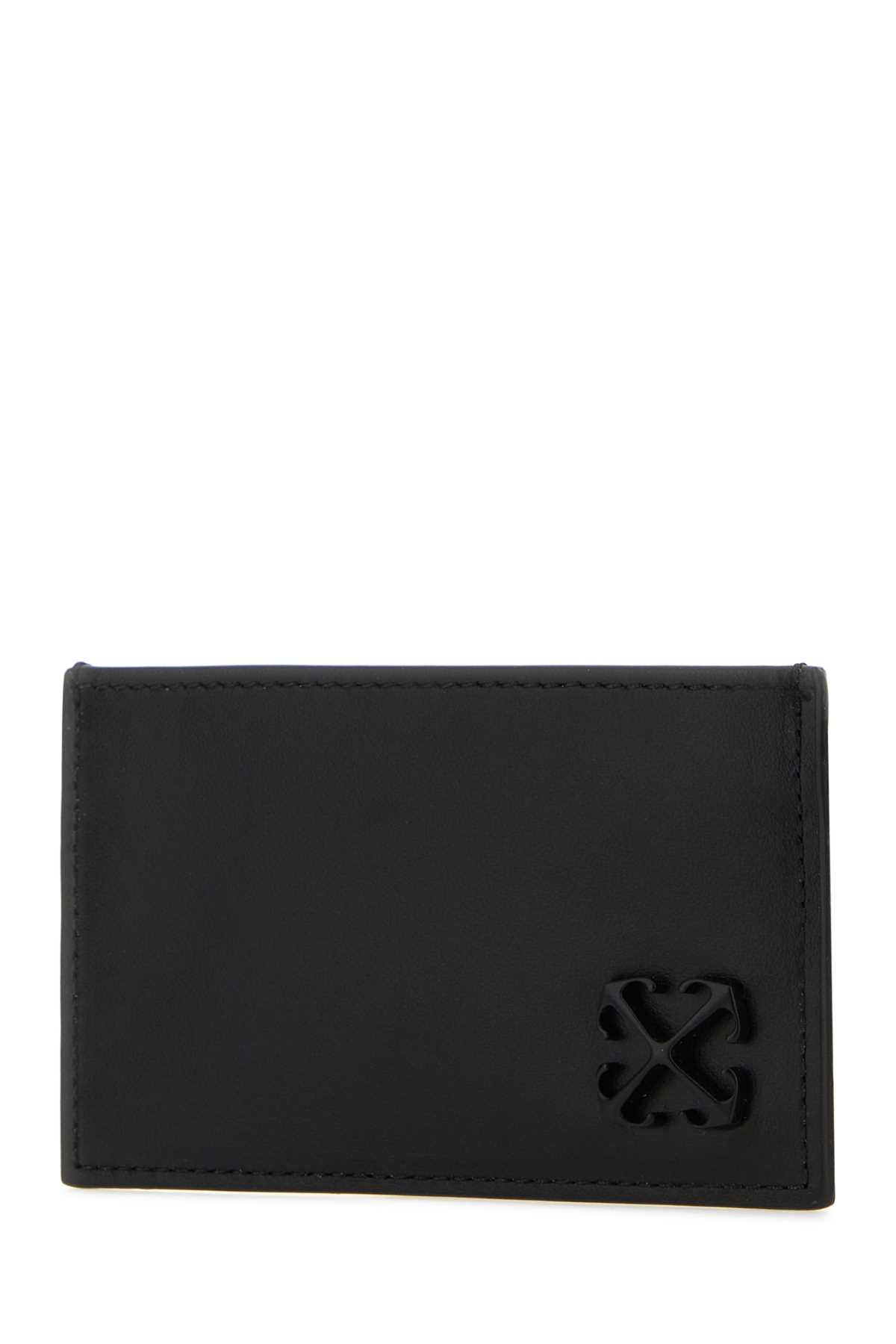 Shop Off-white Black Leather Jitney Card Holder In Blackblue