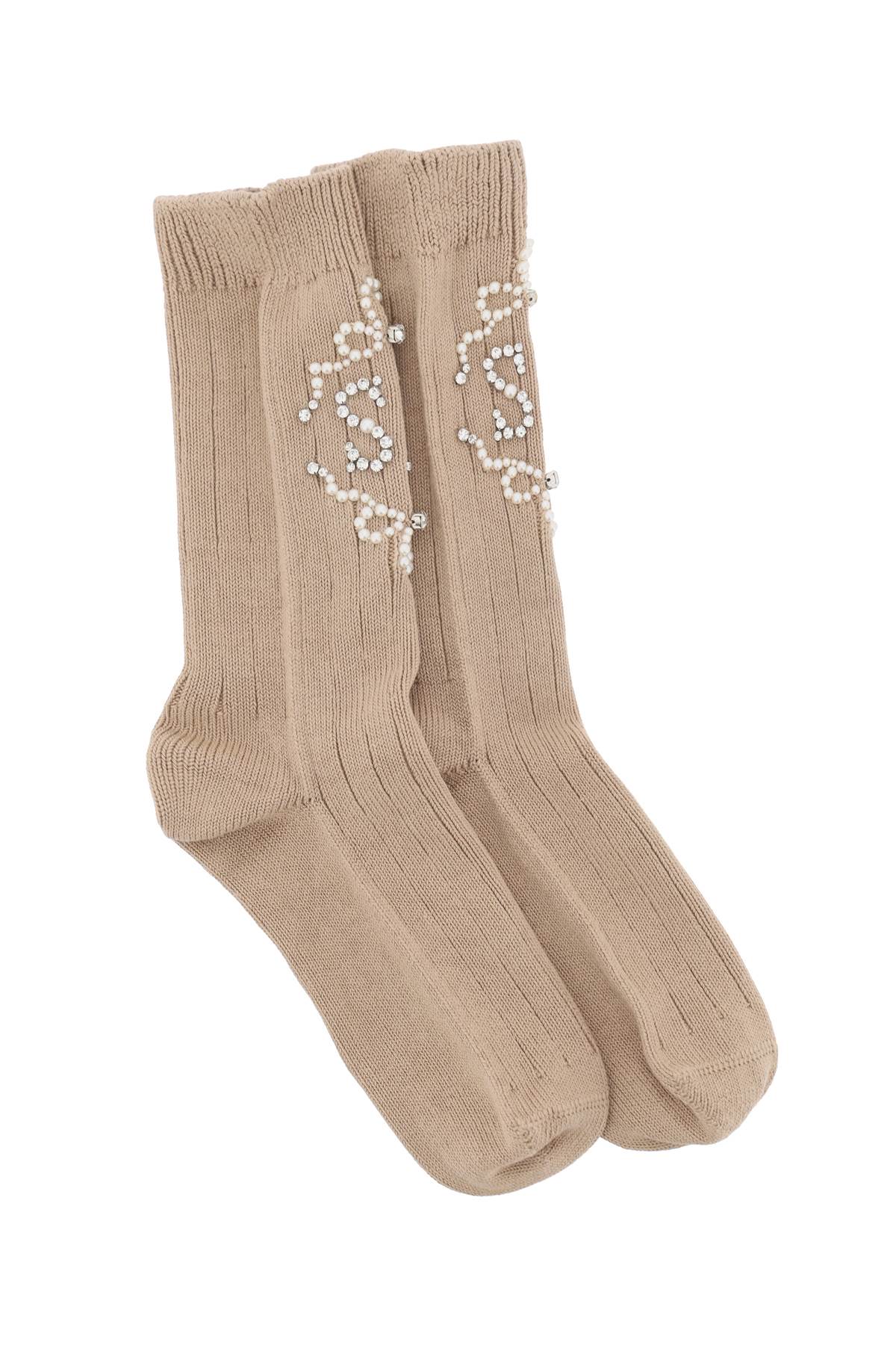 Shop Simone Rocha Sr Socks With Pearls And Crystals In Camel Pearl Crystal (beige)