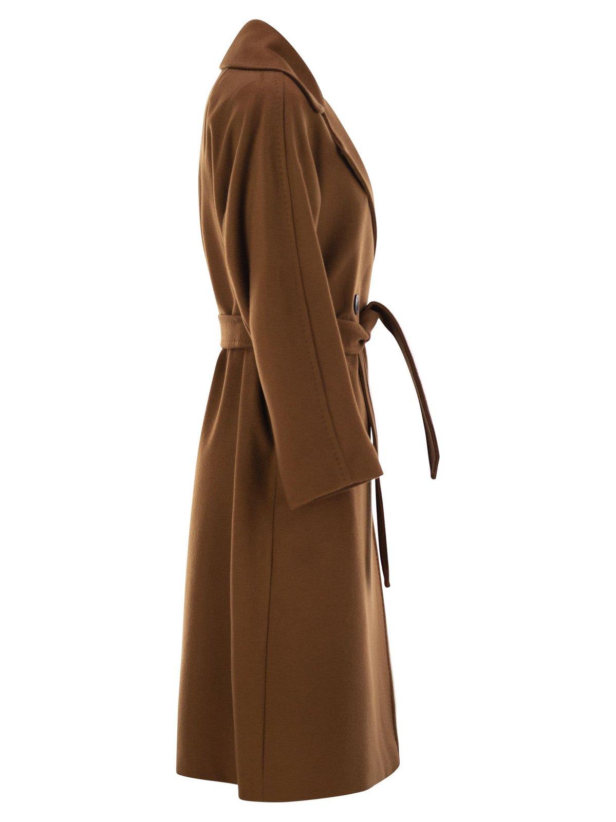 Shop Weekend Max Mara Double-breasted Belted Coat In Brown