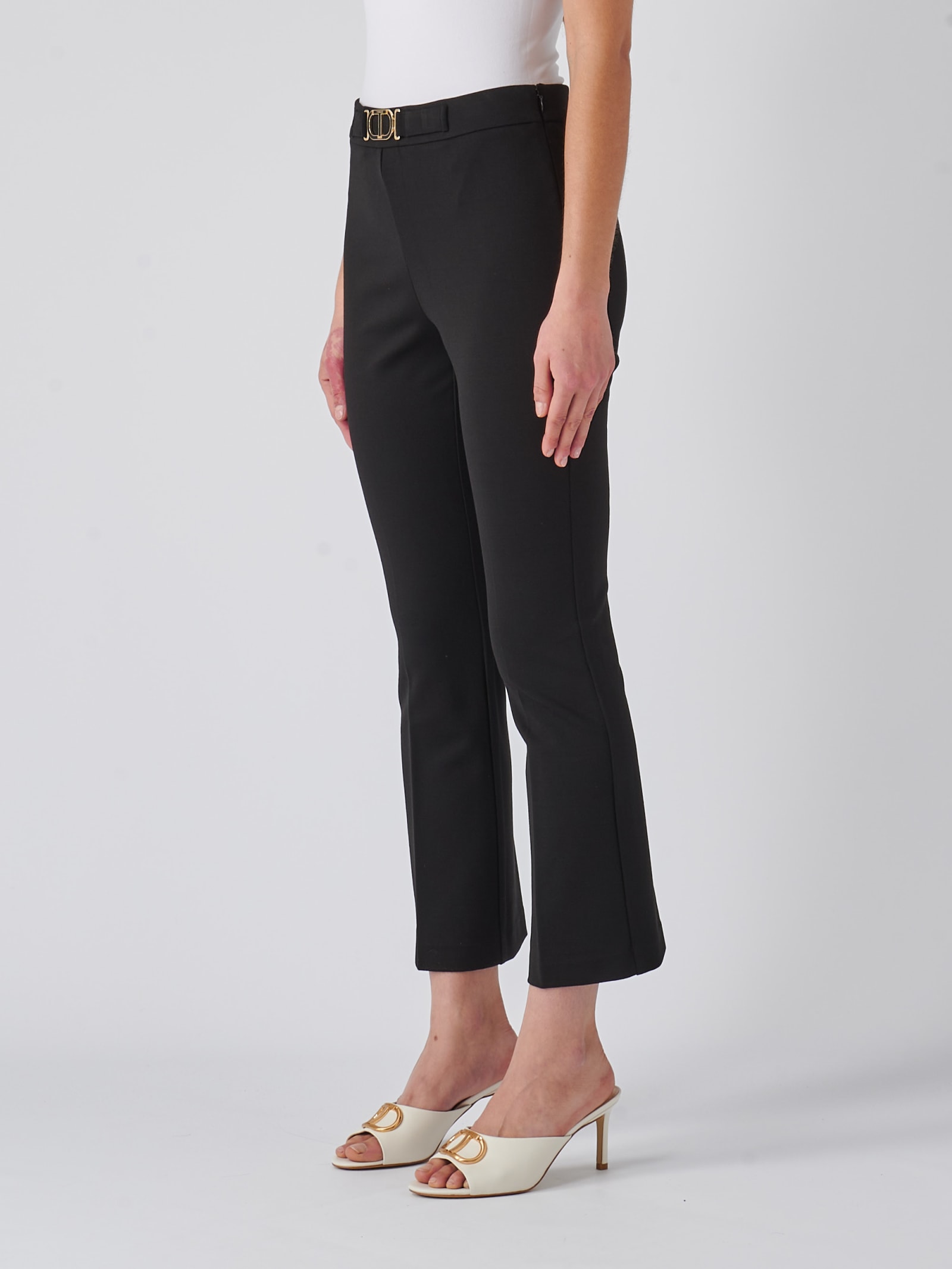 Shop Twinset Viscose Trousers In Nero