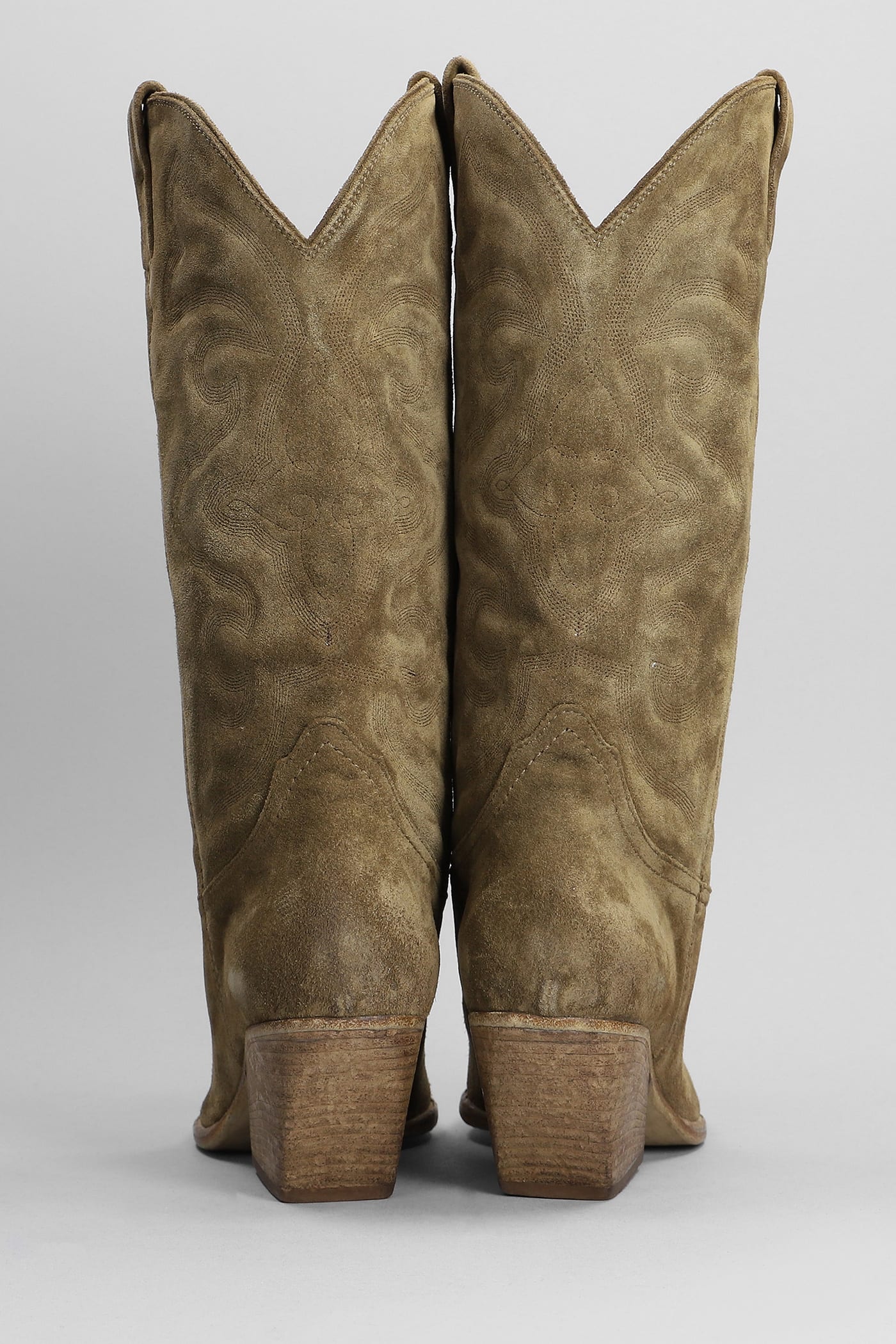Shop Elena Iachi Texan Boots In Taupe Suede