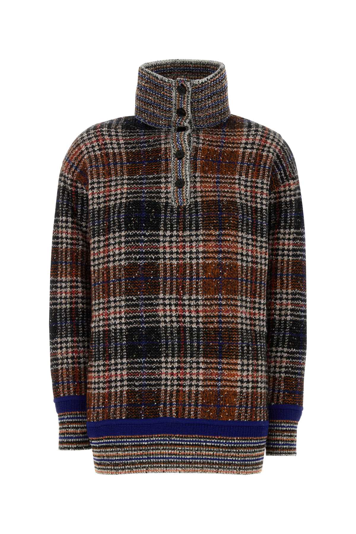 Missoni High-neck Sweater With Check Pattern In Brown