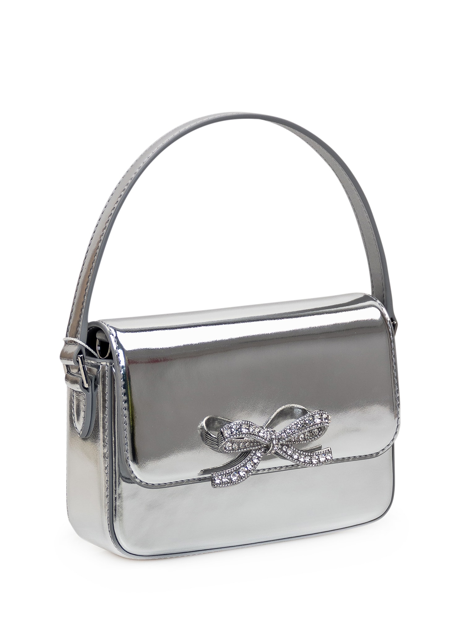 Shop Self-portrait Silver Leather Handbag