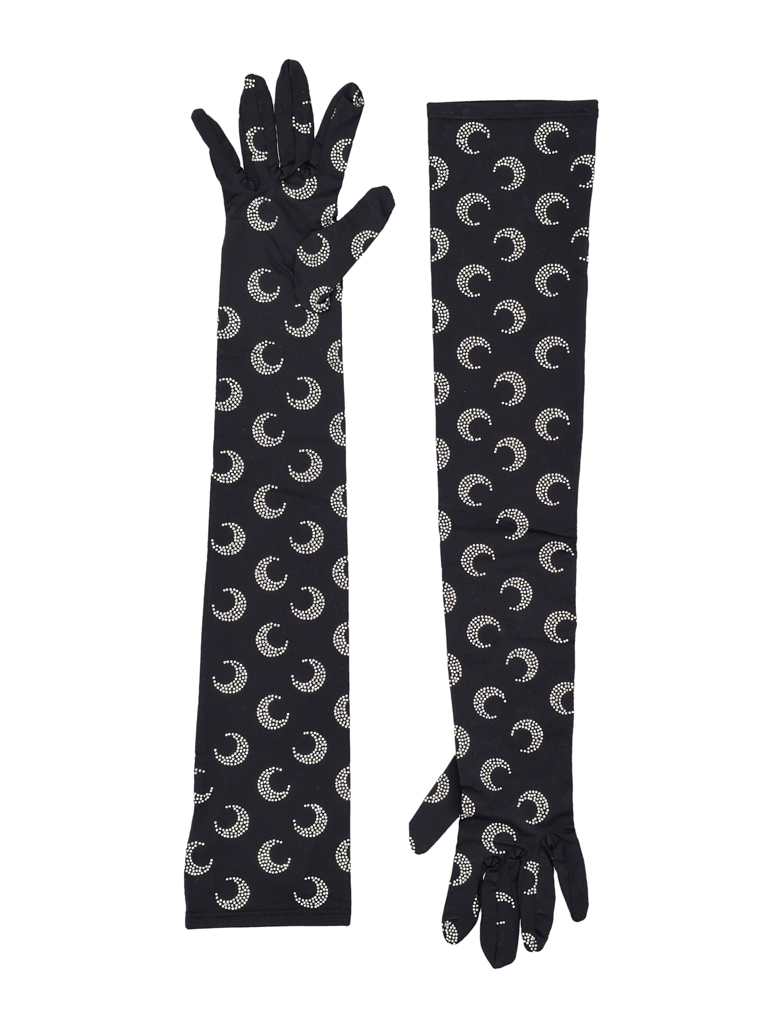 Shop Marine Serre Allover Moon Strass Long Gloves In Black