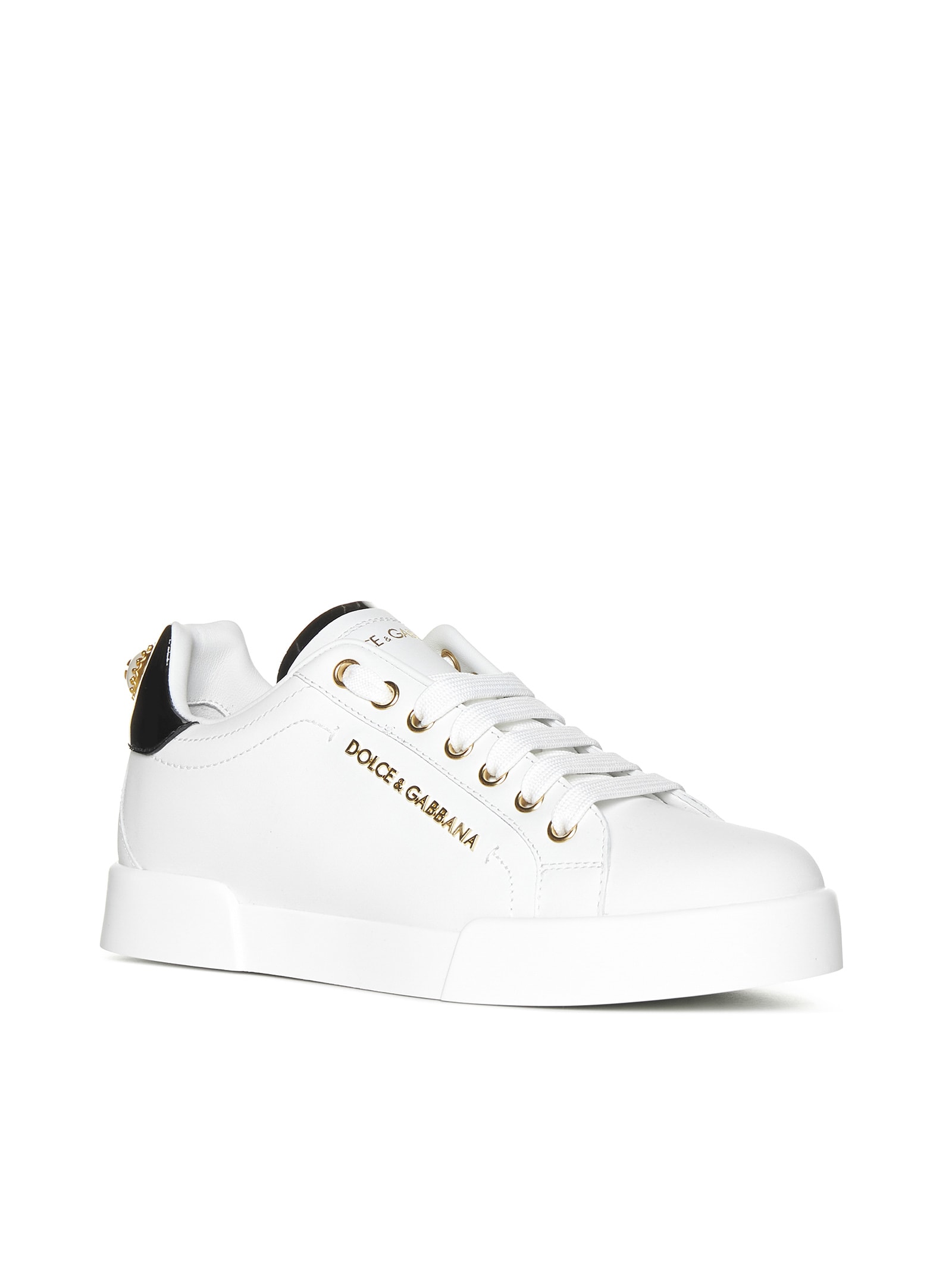 Dolce & Gabbana White Low Top Sneakers With Logo Lettering On The Tongue And Logo Detail On The Heel In Leather Woma In White