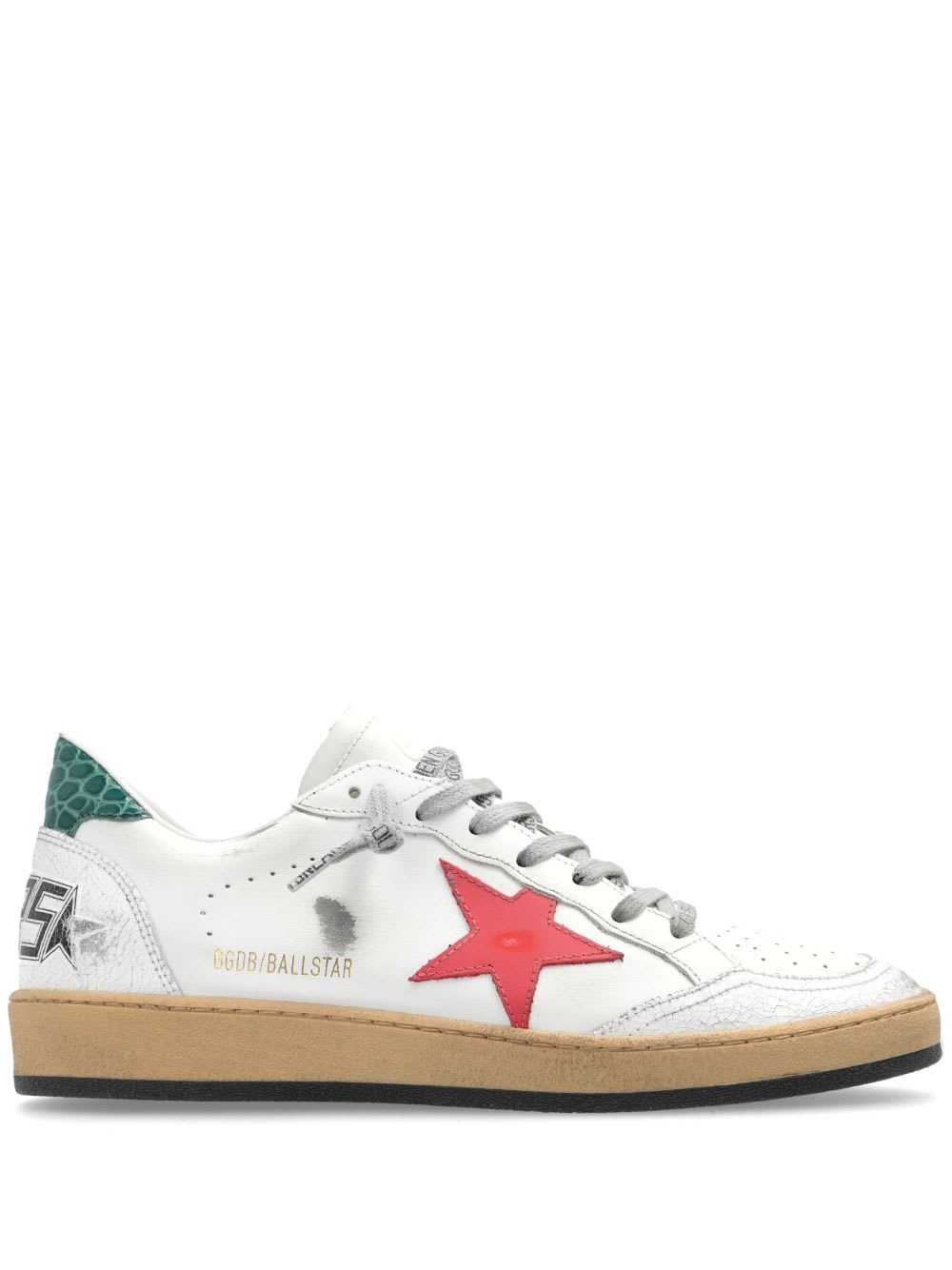 Shop Golden Goose Ballstar Leather Upper And Star Crack Toe And Spur Cocco Printed Heel In White Mineral Red Green