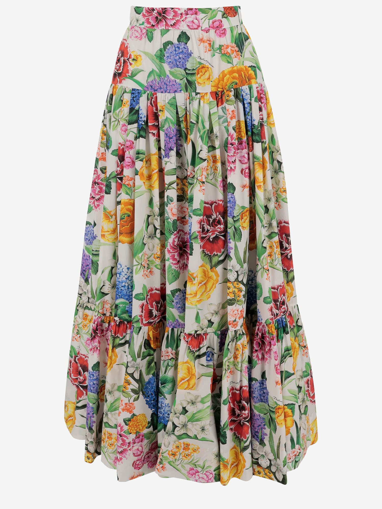 Dolce & Gabbana Multicolor Maxi Skirt With Logo Lettering Detail On The Front And All-over Floral Print In Cotton Wo In Red