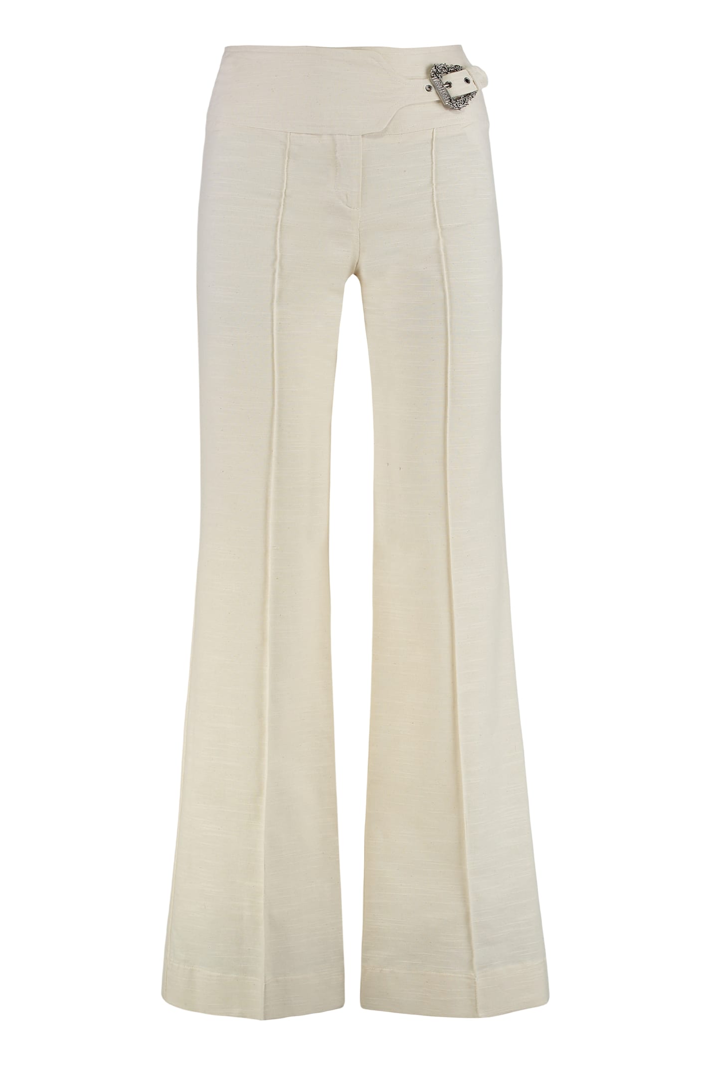 Versace Jeans Couture Off-white Baroque Buckle Trousers In White