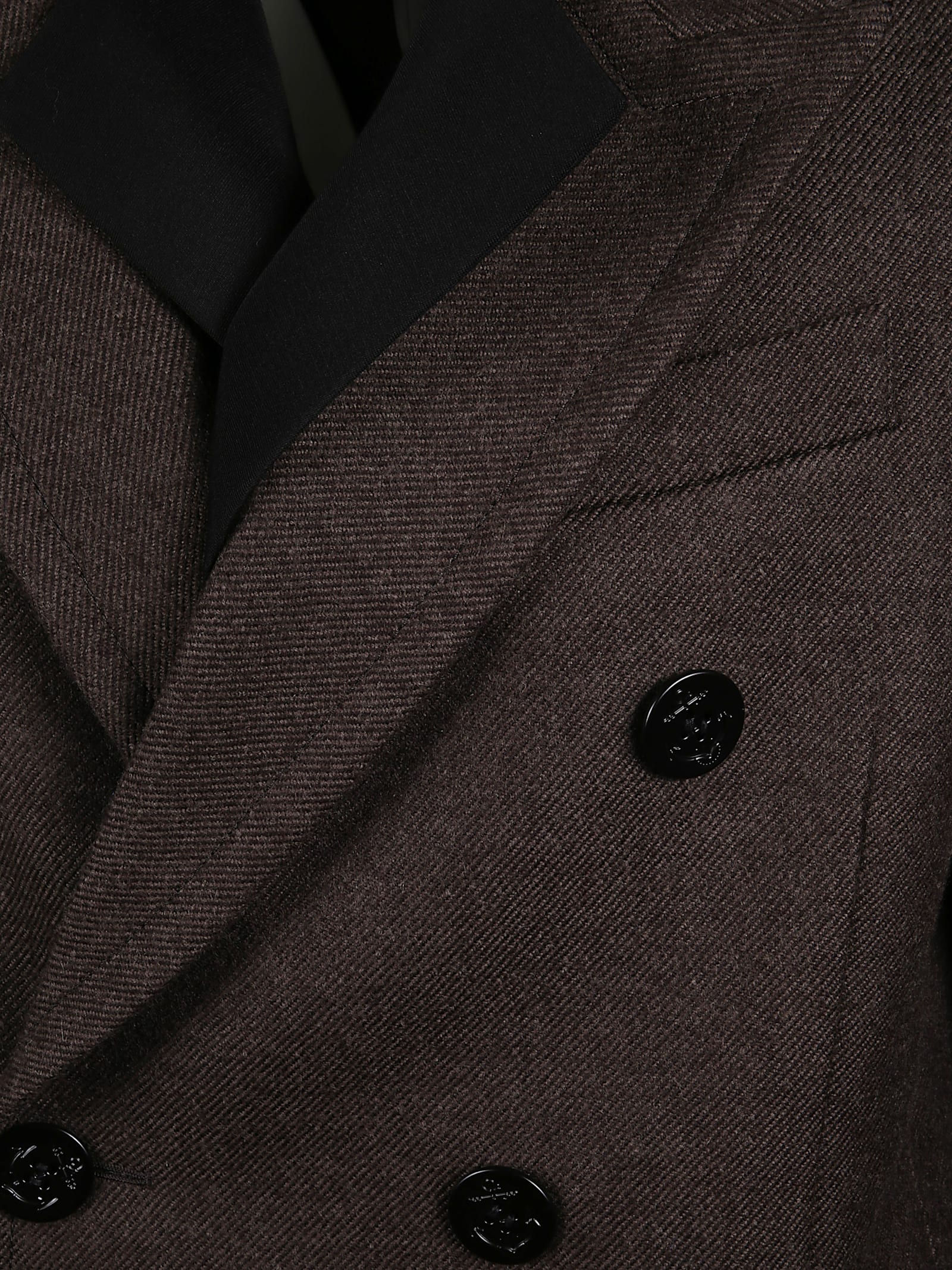 Sacai Double-breasted Wool Coat In Brown
