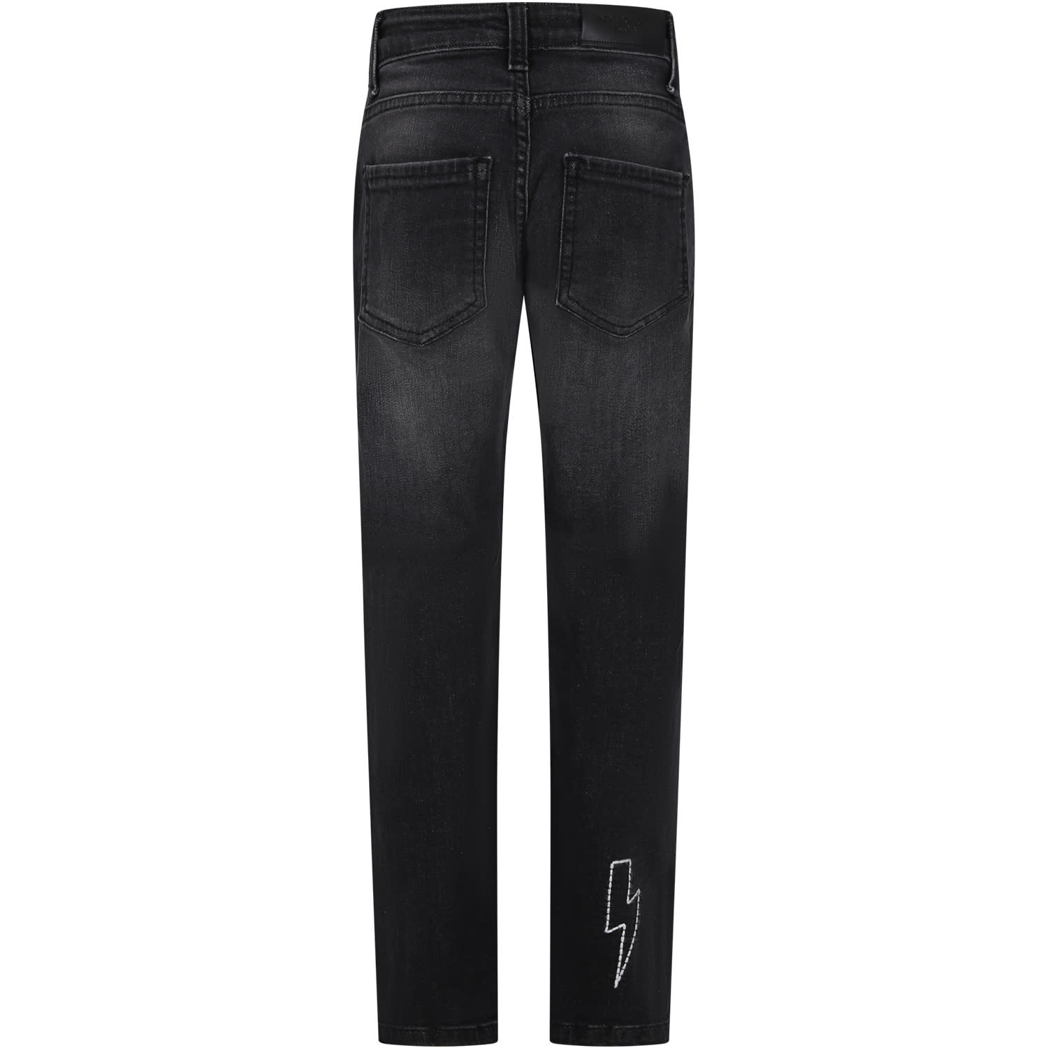 Shop Neil Barrett Black Jeans For Boy With Logo In Denim