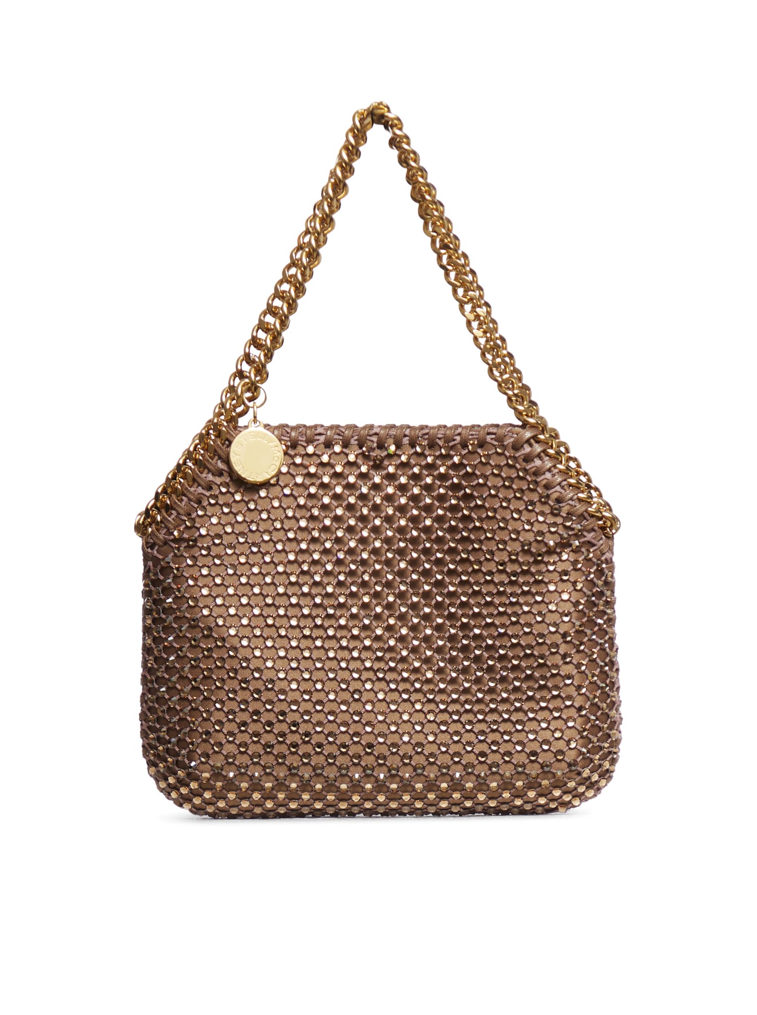 Shop Stella Mccartney Mini Shoulder Bag Eco Crystals & Mesh In Brown