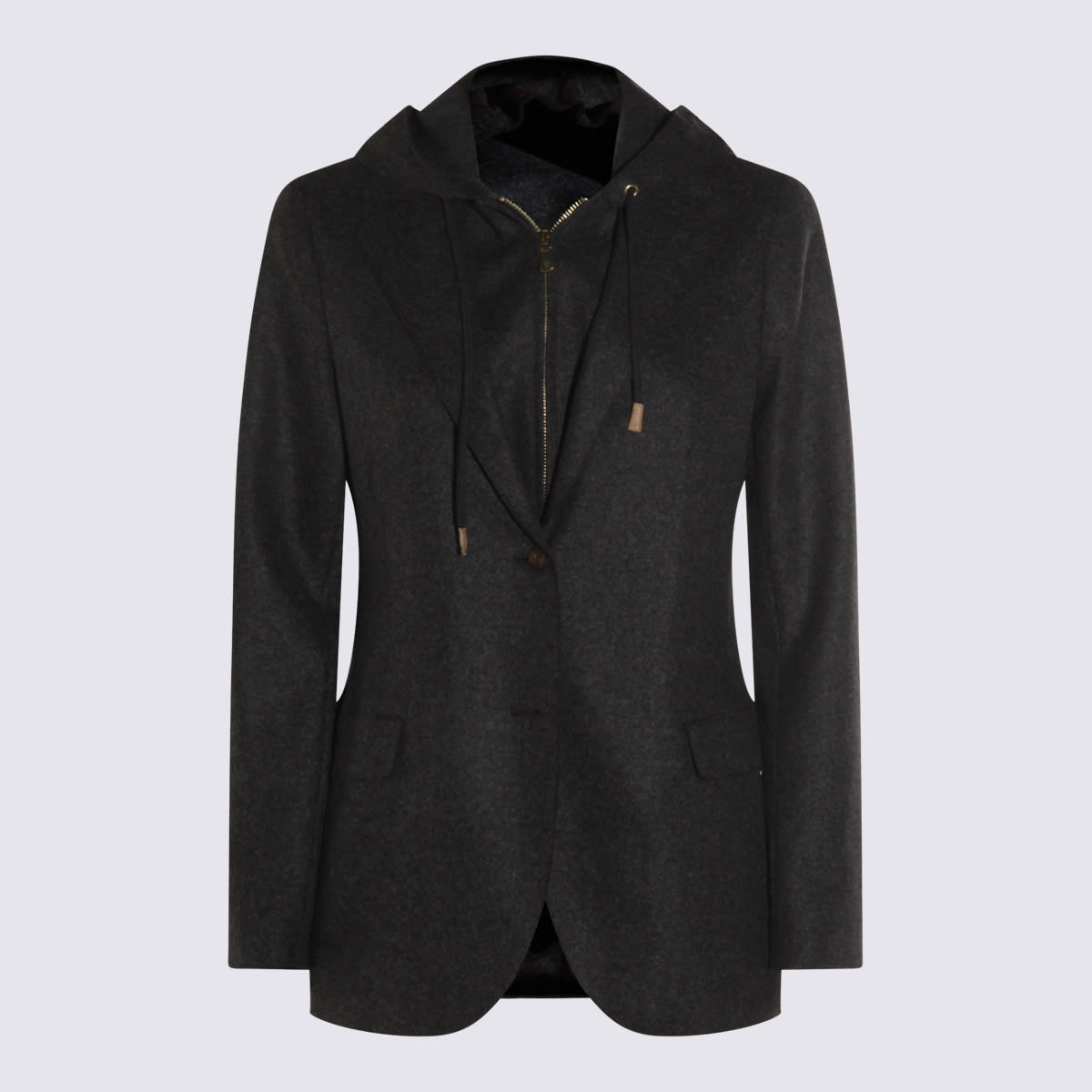 Eleventy Wool Blend Flannel Blazer With Removable Hooded Bib In Black