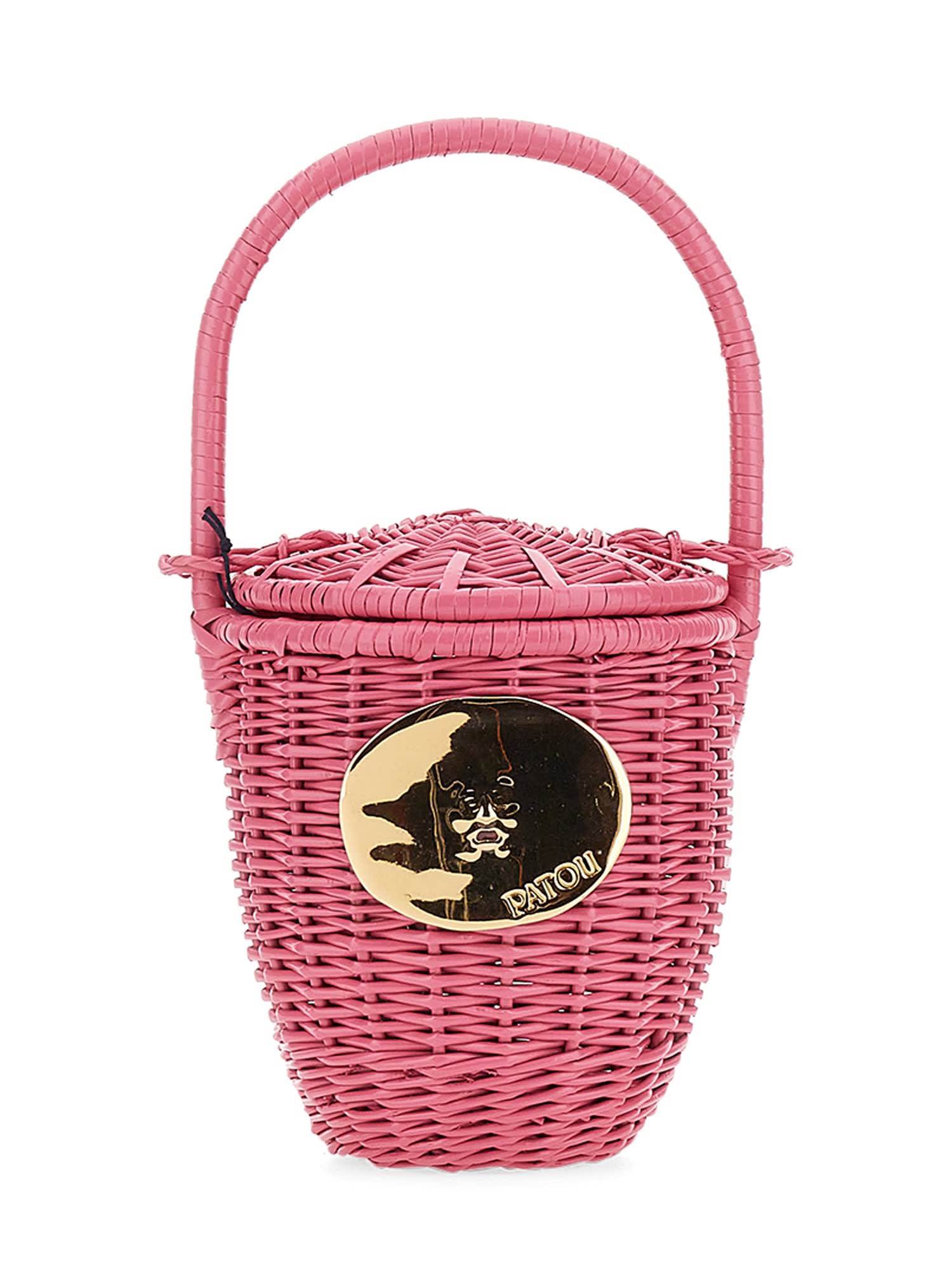 Patou Wicker Bucket Bag In Pink