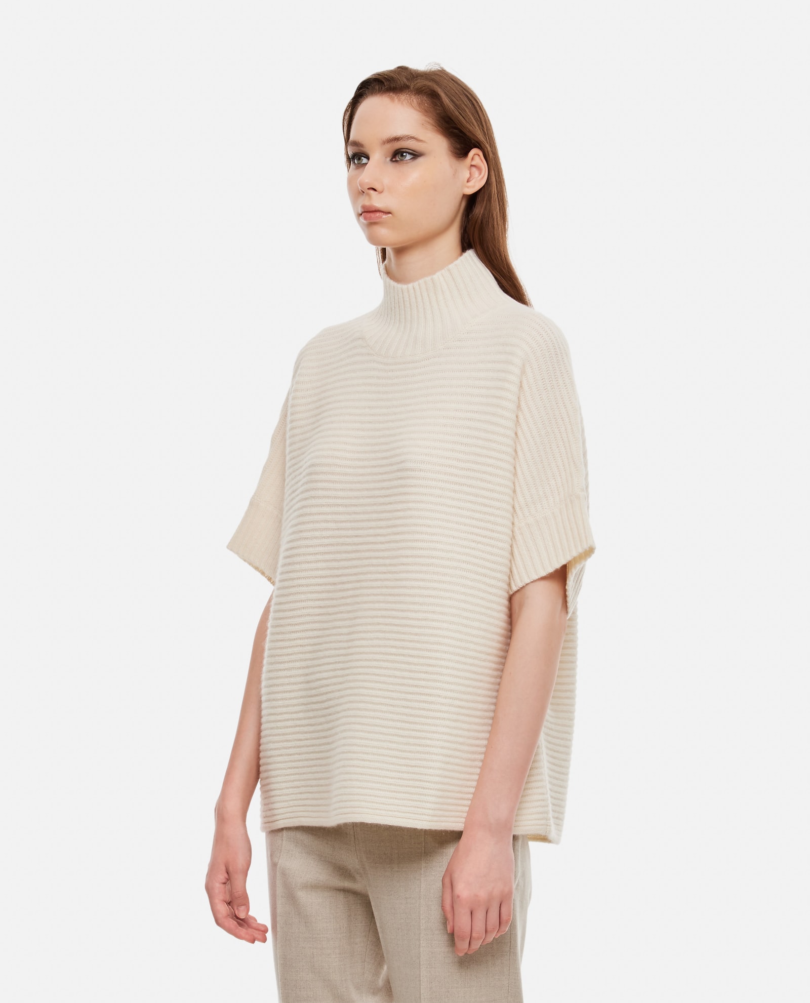 Max Mara Short Sleeves Turtleneck Sweater In White