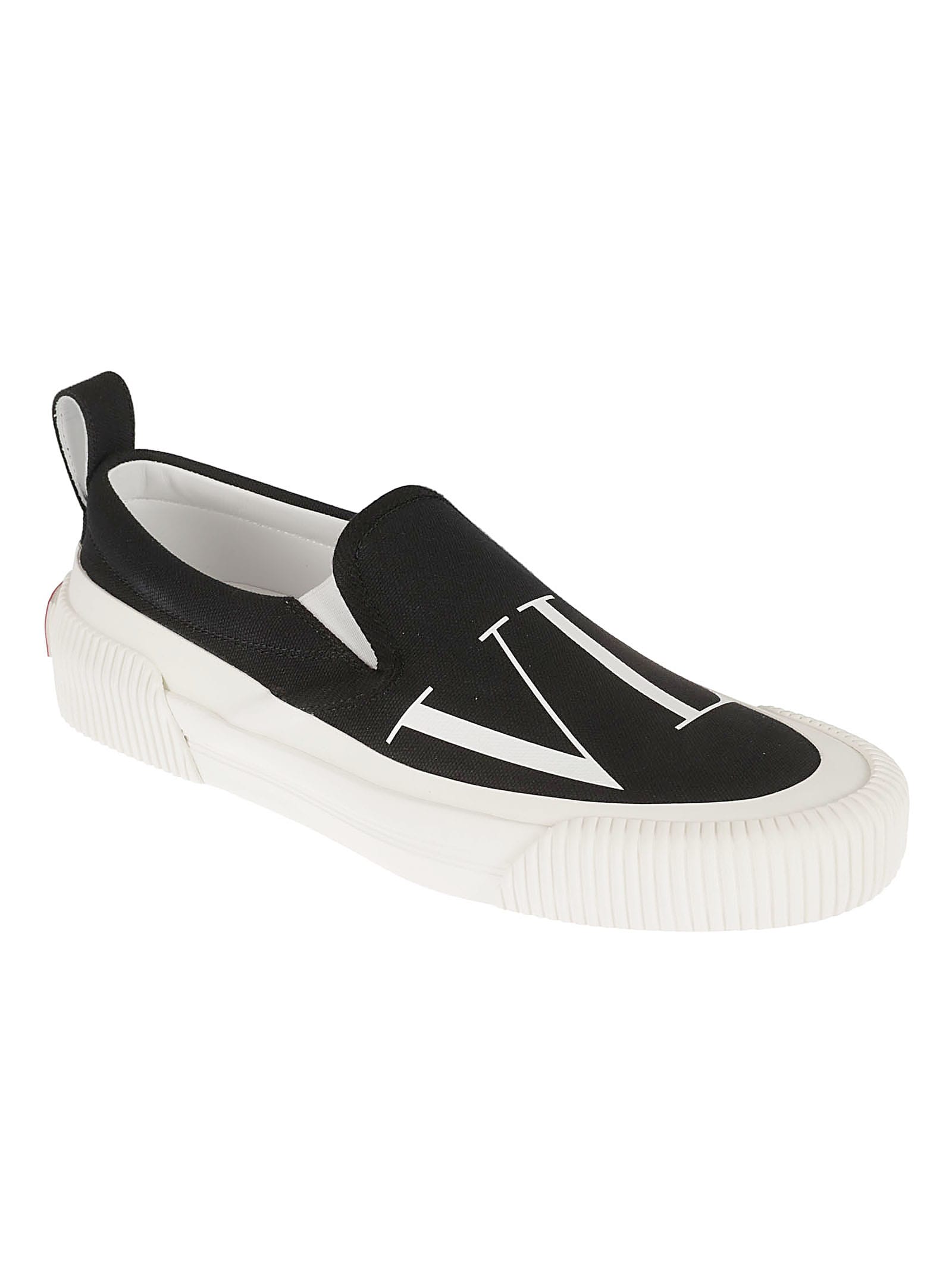 Shop Valentino Vltn Print Slip-on Loafers In Black/white