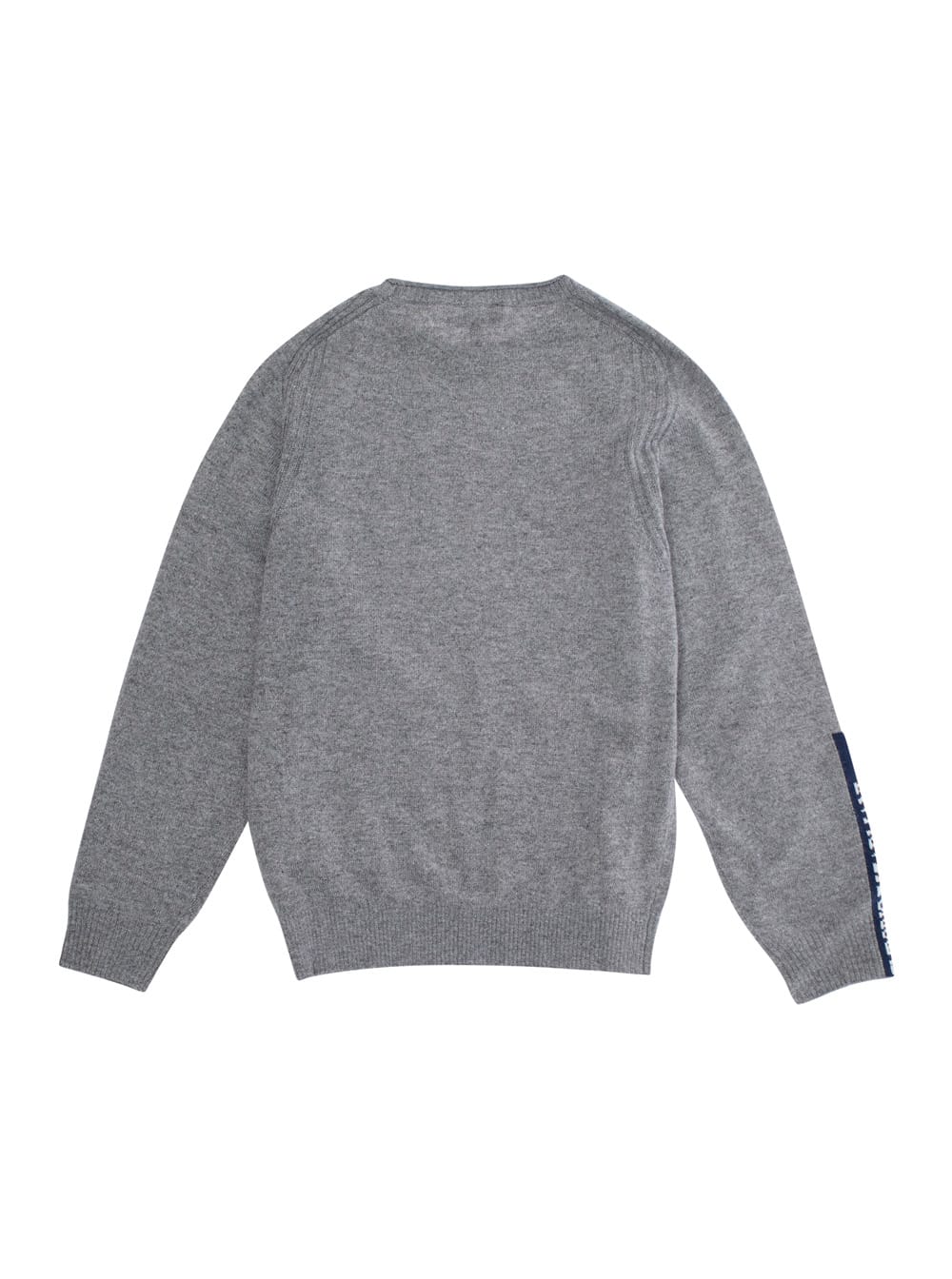 Emporio Armani Grey Crewneck Sweater With Logo Detail On The Sleeve And Ribbed Trims In Wool And Cotton Blend Boy In Gray