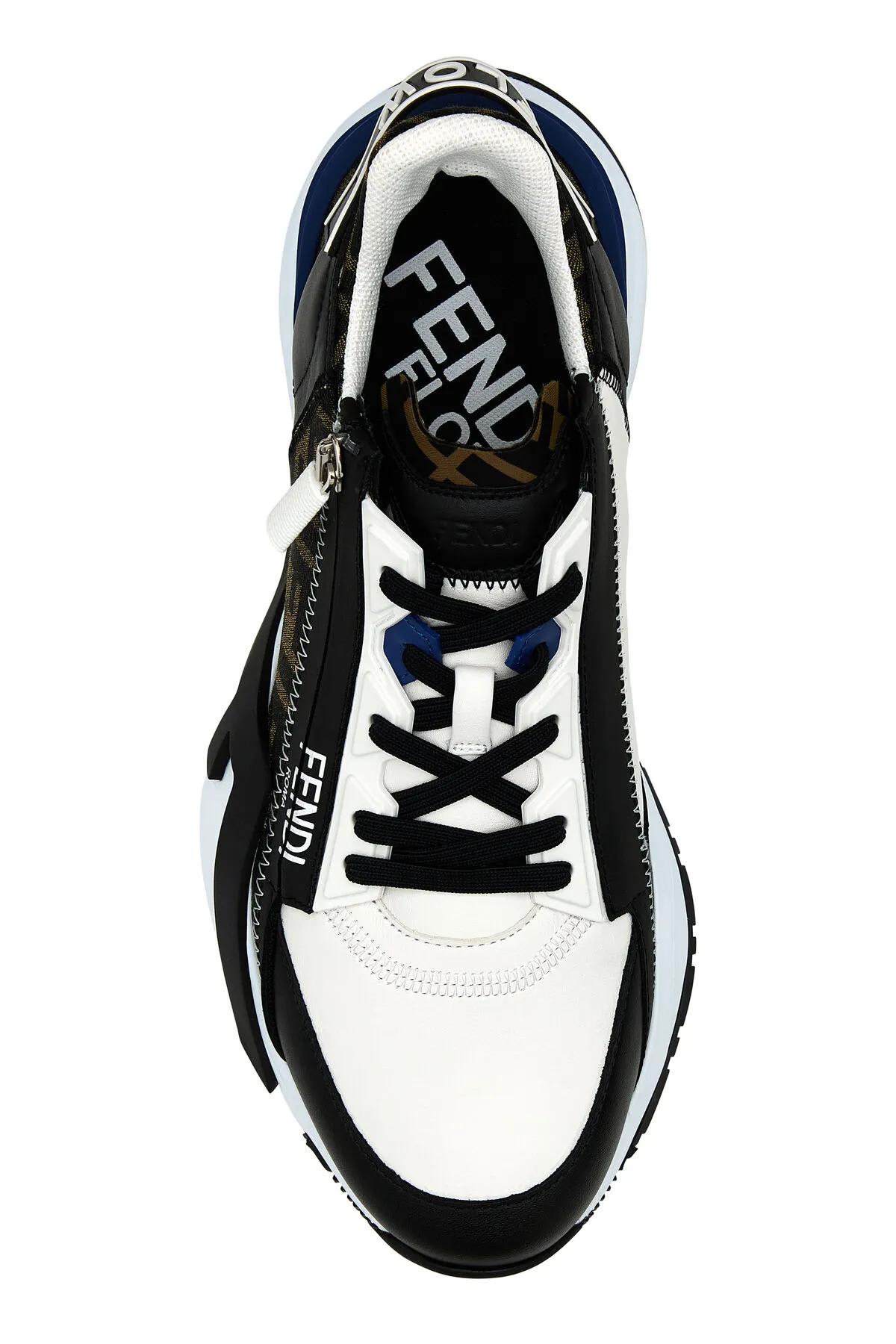 Shop Fendi Multicolor Leather And Jacquard Flow Sneakers In Uwhite Tab Nero