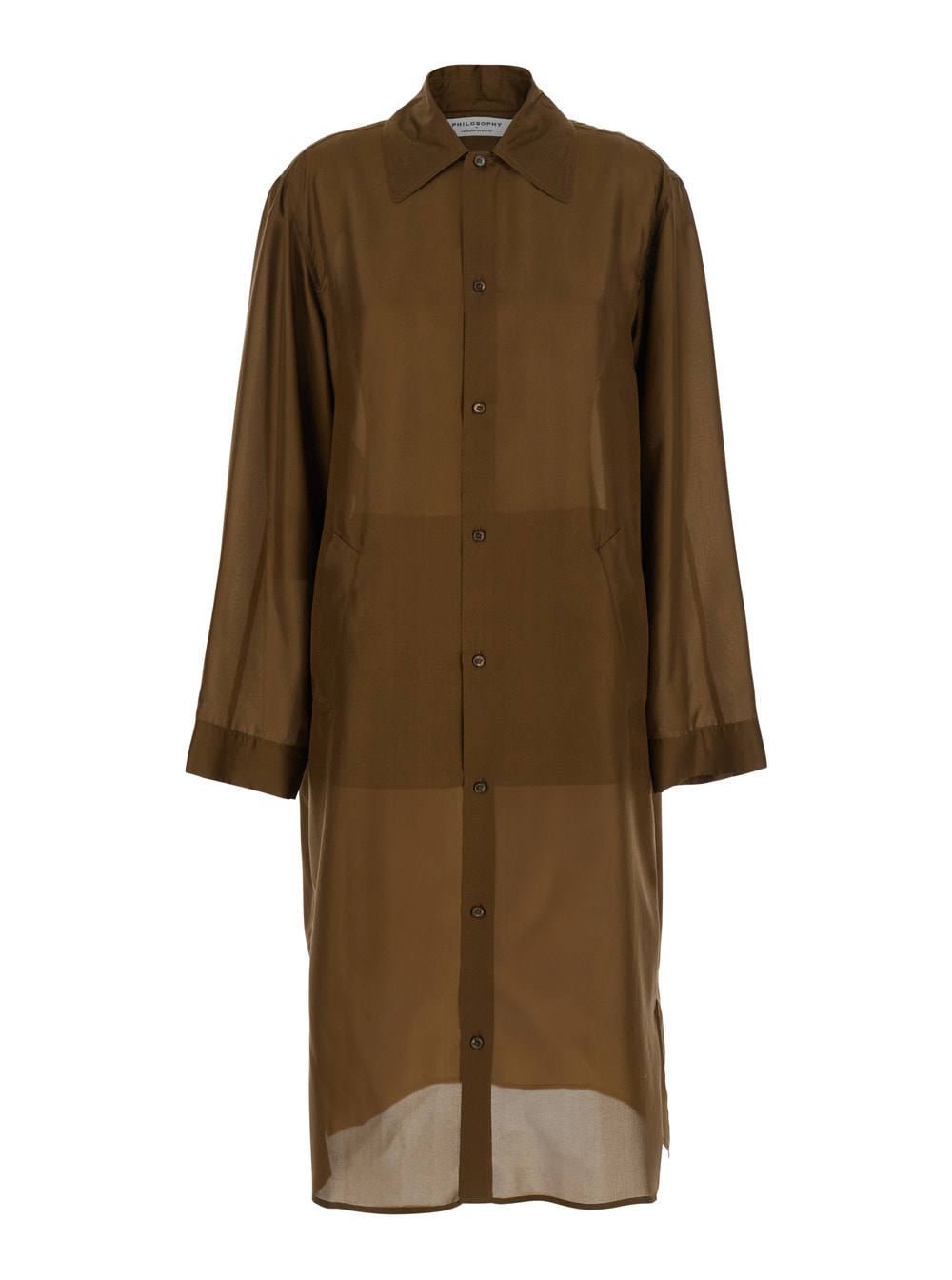 Brown Cardigan With Wide Collar And Long Sleeves In Silk Woman