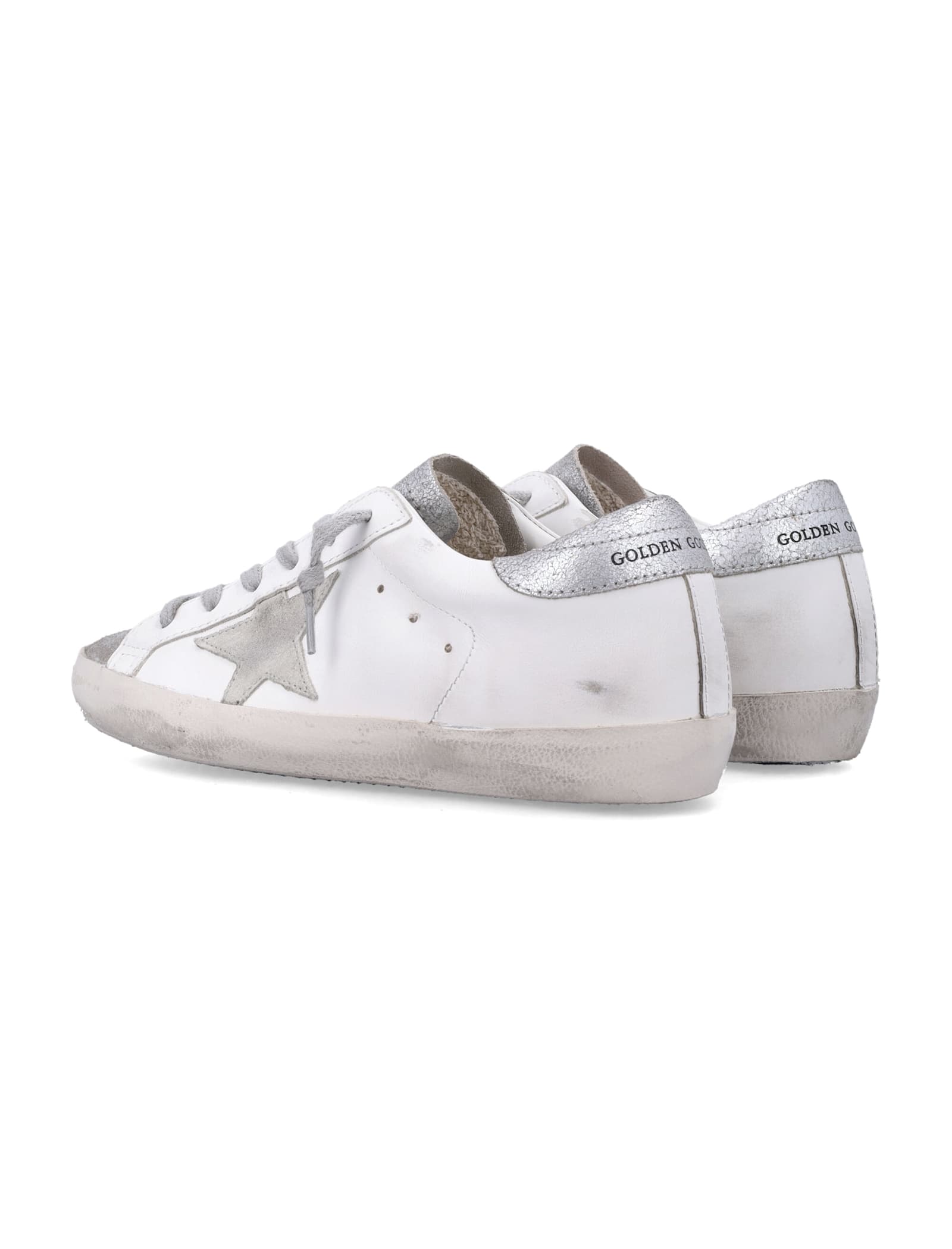 Golden Goose Super-star White And Silver Leather Womans Sneakers In White