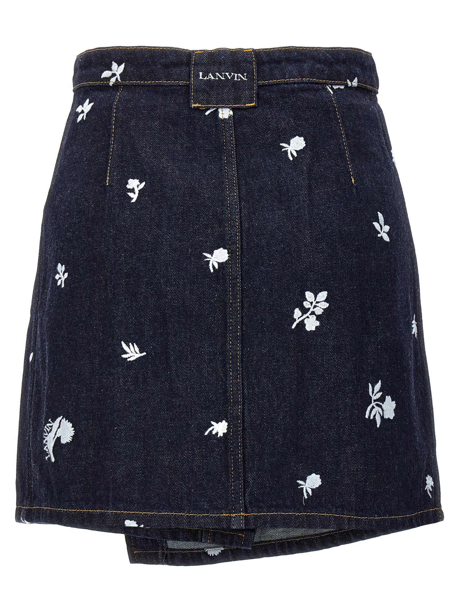 Shop Lanvin All-over Embroidery Skirt In Blue
