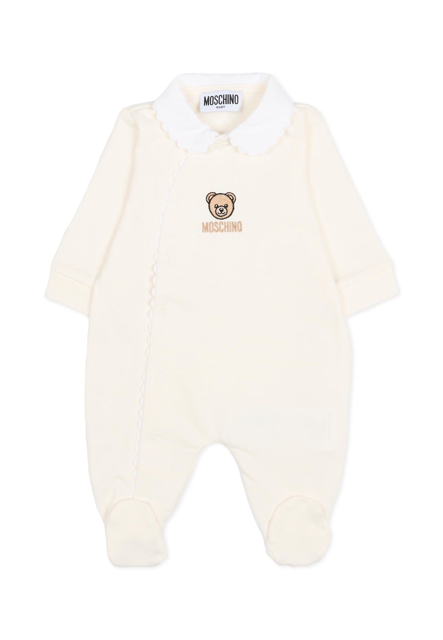 Moschino Ivory Babygrow For Babykids With Teddy Bear In Neutral