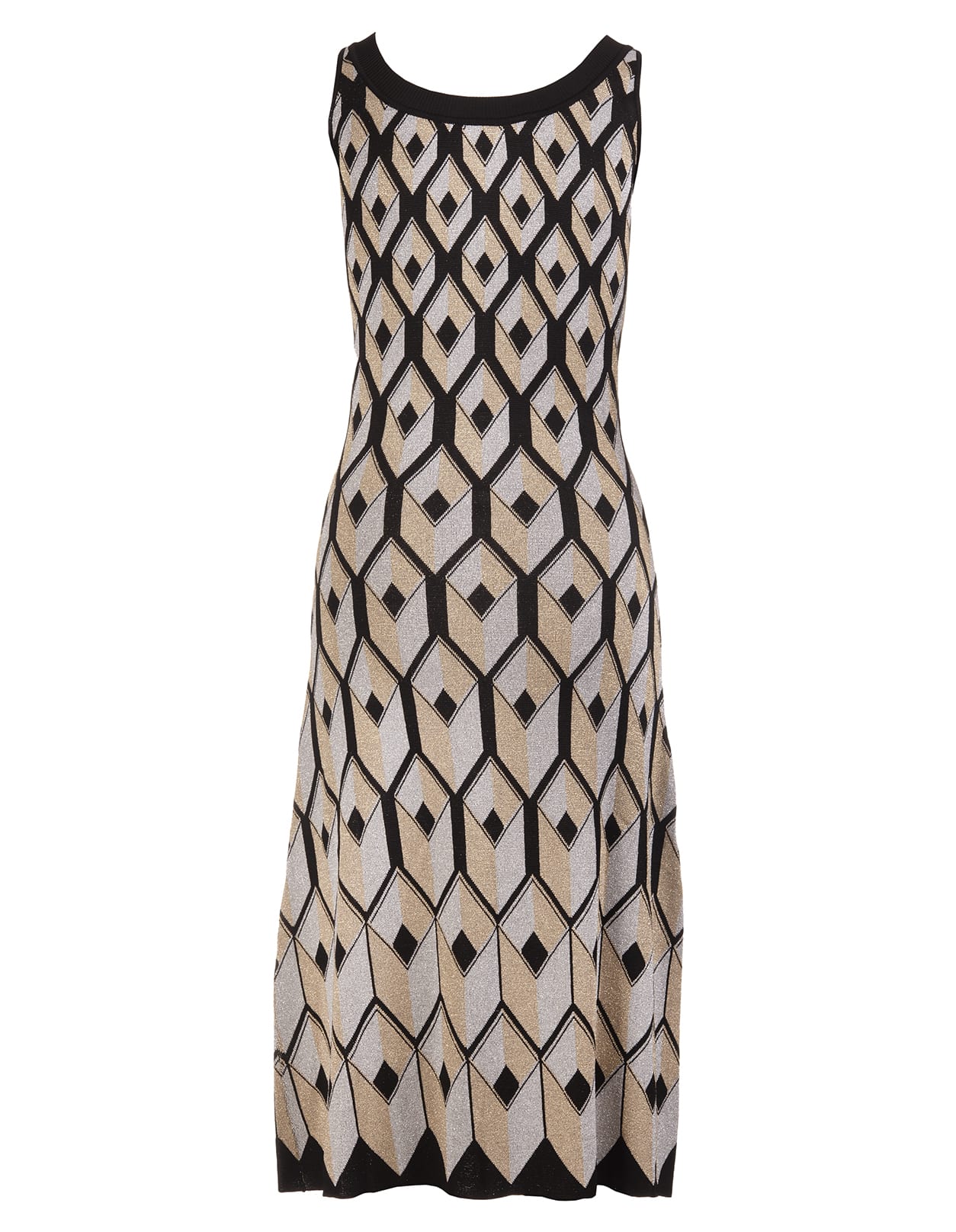 Paco Rabanne Black Sleeveless Midi Dress With Iridescent Geometric Pattern