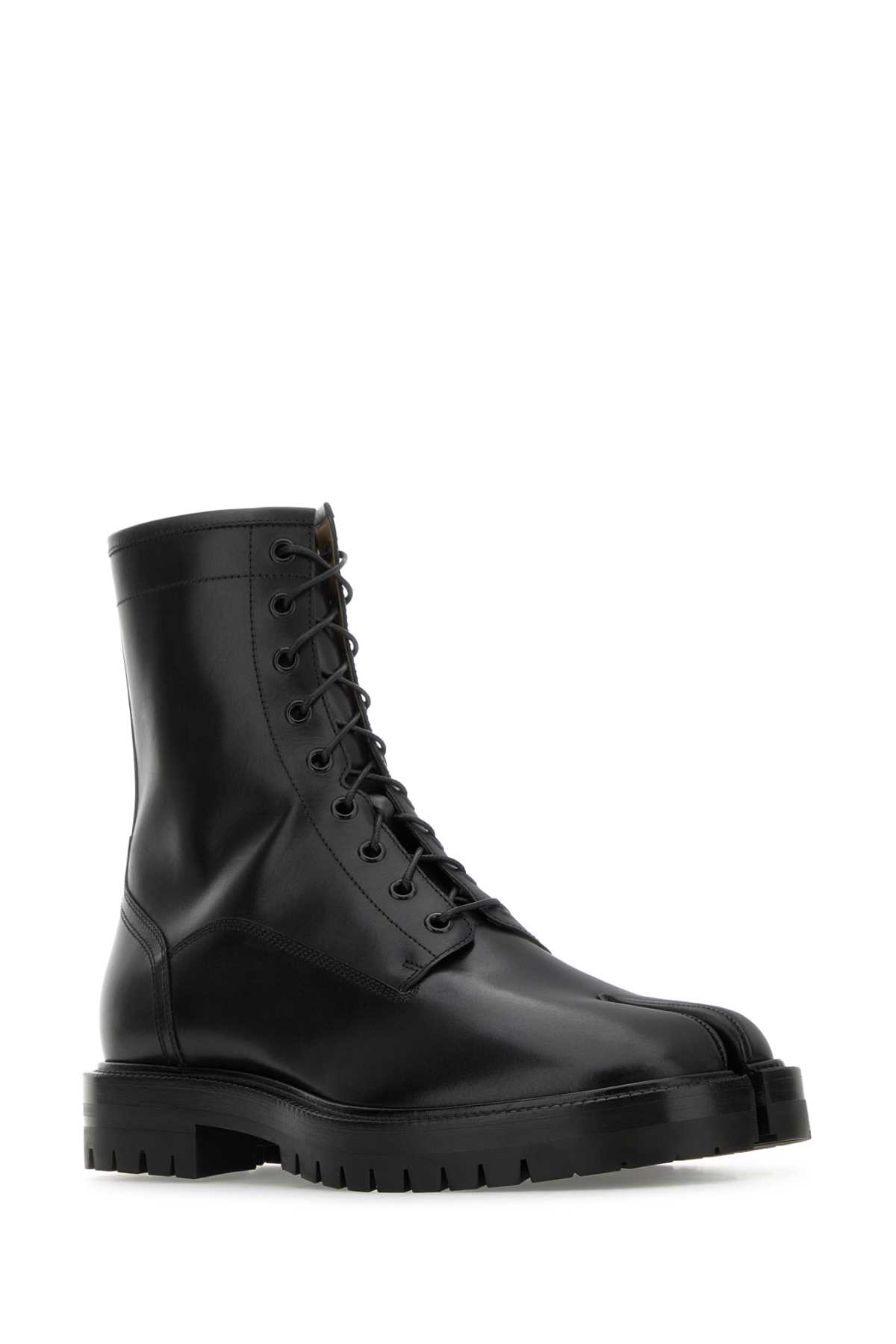 Shop Maison Margiela Black Leather Tabi Ankle Boots