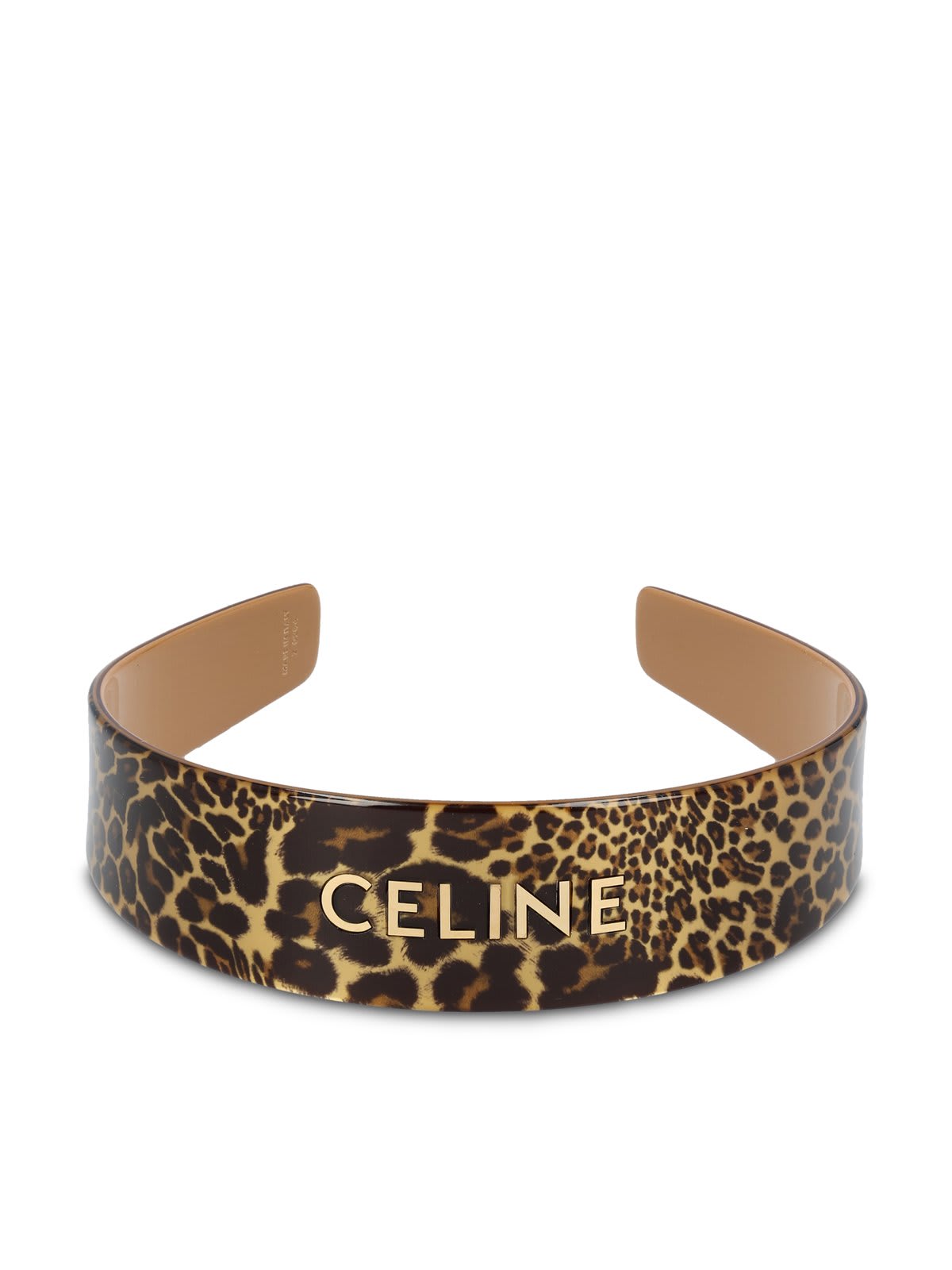 Shop Celine Logo Signature Headband In Leopard Gold