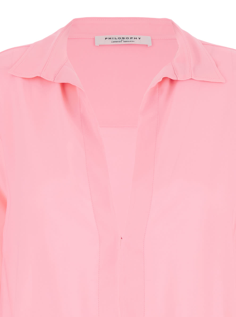 Shop Philosophy Di Lorenzo Serafini Pink Shirt With Open Collar And V Neck In Stretch Viscose Woman