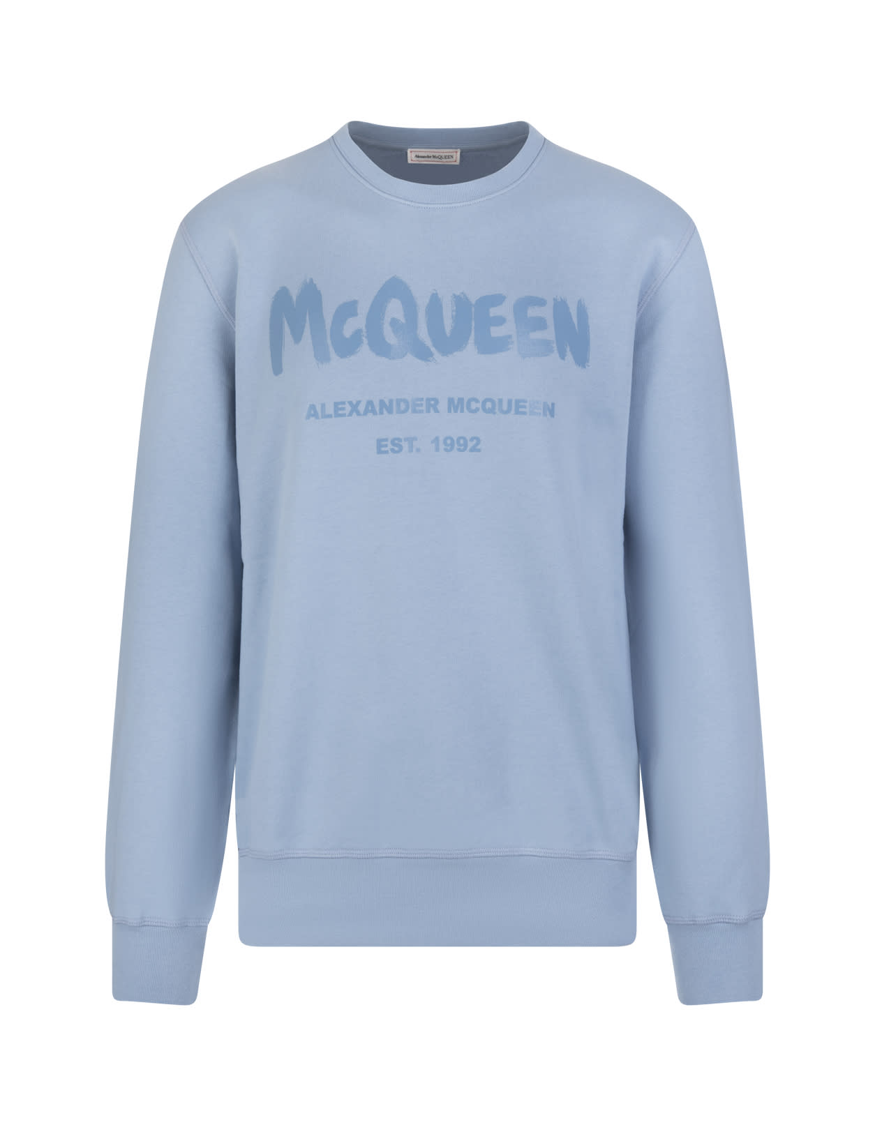 Alexander McQueen Man Light Blue Mcqueen Graffiti Crew Neck Sweatshirt