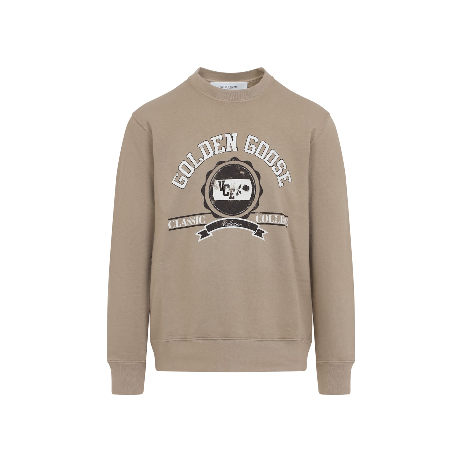 Golden Goose College Print Crewneck Cotton Sweatshirt In Neutral