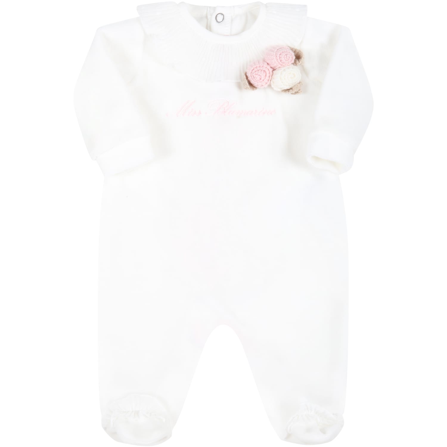 Blumarine White Babygrow For Baby Girl With Pink Logo