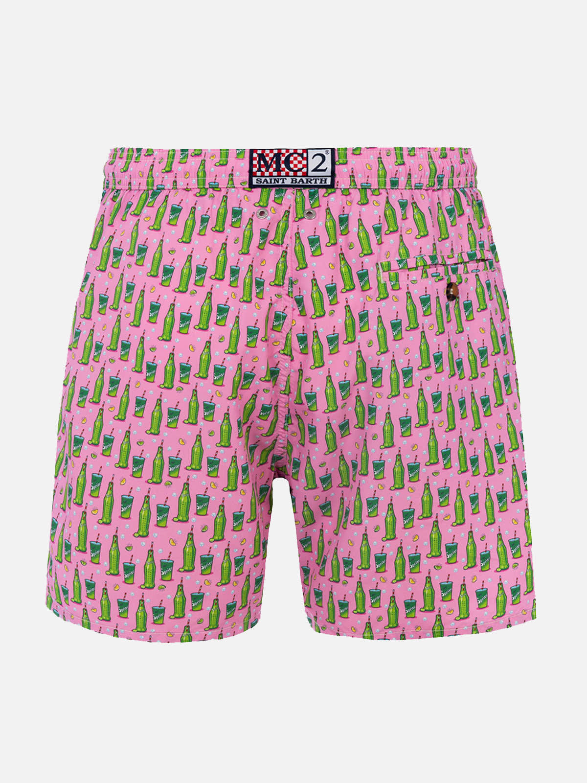 Shop Mc2 Saint Barth Man Lightweight Fabric Swim-shorts Lighting Micro Fantasy With Sprite Print The Coca Cola Company Sp In Pink