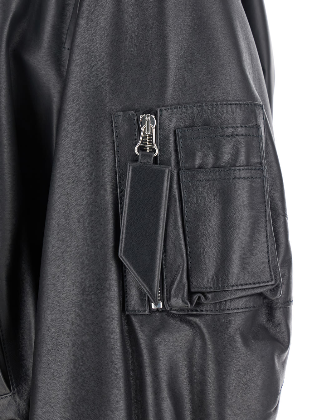 Shop Attico Black Bomber Jacket With Zip Closure In Leather Woman