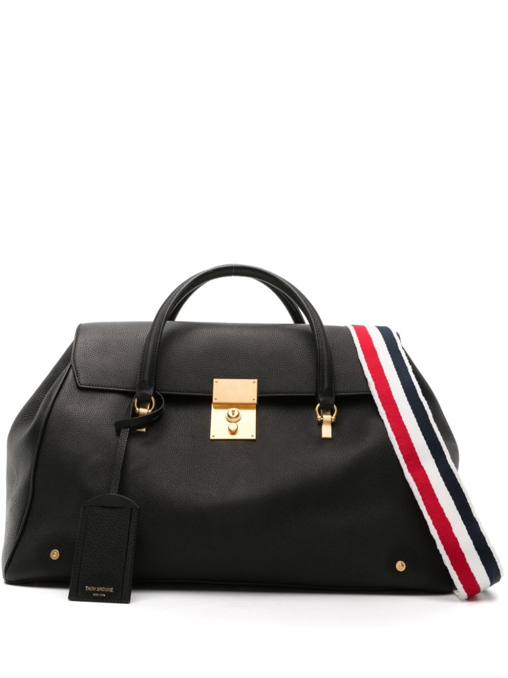 Shop Thom Browne Soft Mr. Thom Luggage Bag Withrwb Shoulder Strap In Soft Pebble Grain Leather In Black