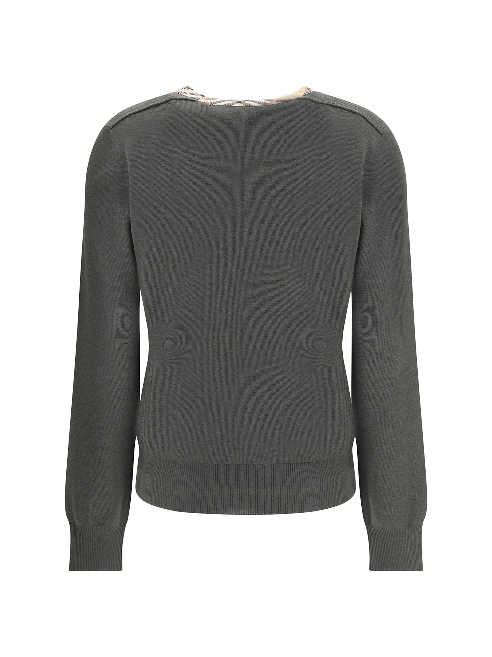 Burberry Women Wool Pullover With Check In Gray